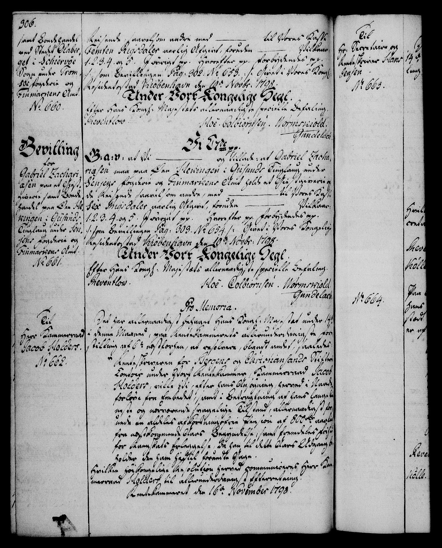 Rentekammeret, Kammerkanselliet, AV/RA-EA-3111/G/Gg/Gga/L0016: Norsk ekspedisjonsprotokoll med register (merket RK 53.16), 1794-1800, p. 306