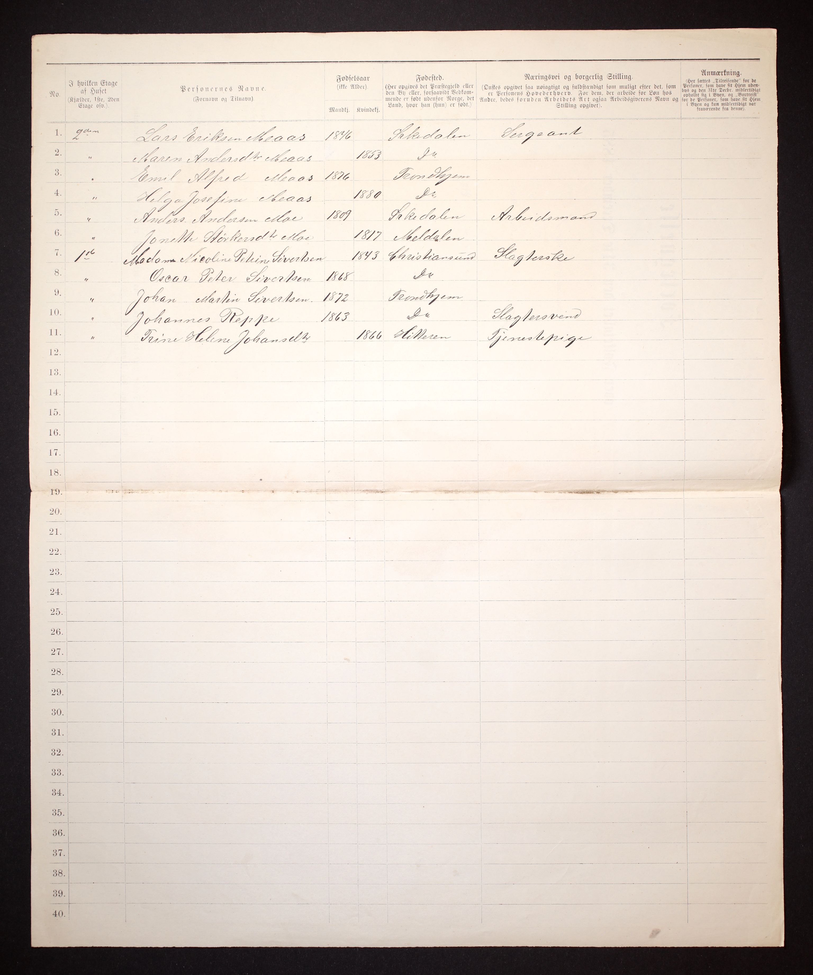 SAT, 1885 census for 1601 Trondheim, 1885, p. 1760