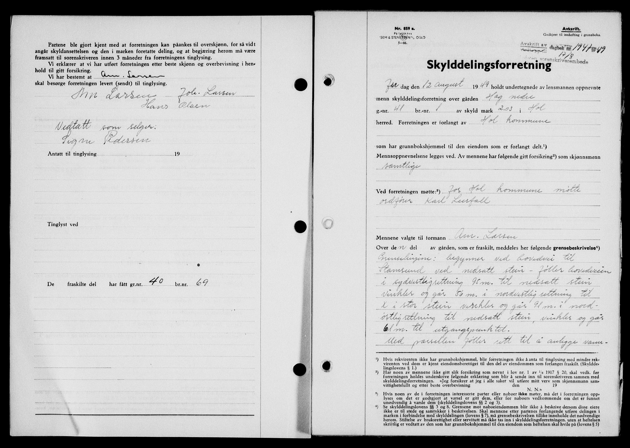 Lofoten sorenskriveri, SAT/A-0017/1/2/2C/L0021a: Mortgage book no. 21a, 1949-1949, Diary no: : 1941/1949