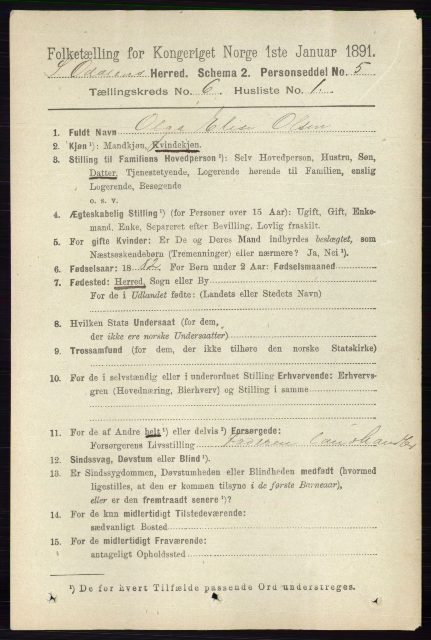 RA, 1891 census for 0419 Sør-Odal, 1891, p. 2799