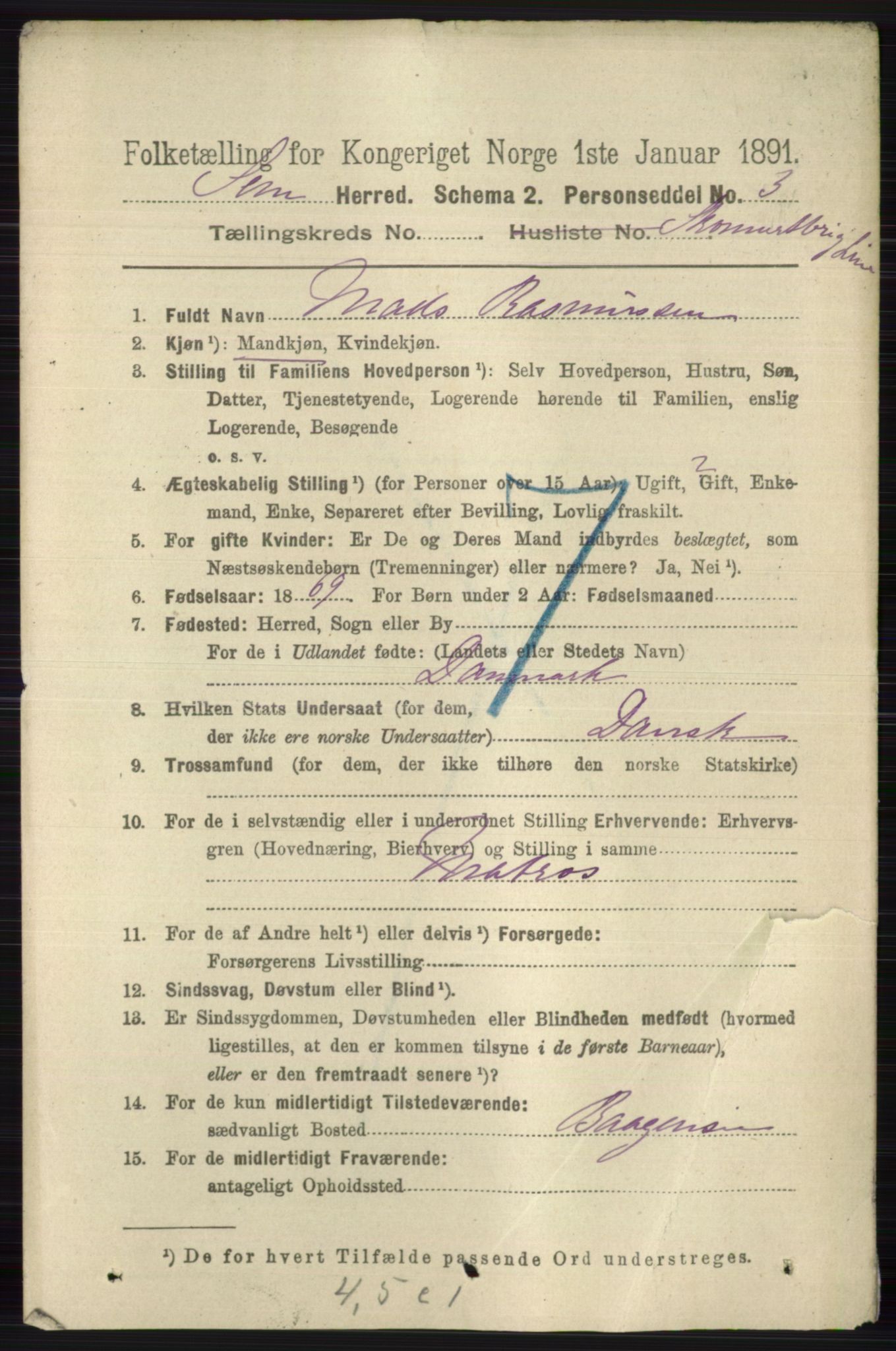 RA, 1891 census for 0721 Sem, 1891, p. 7403