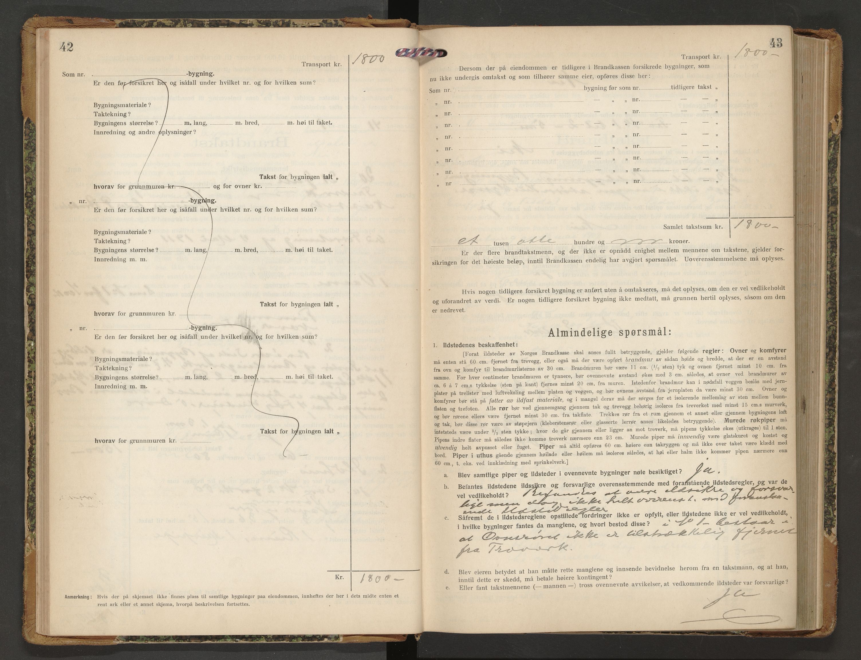 Norges Brannkasse Nesset, AV/SAT-A-5501/F/Fb/L0003: Branntakstprotokoll, 1919-1932, p. 42-43