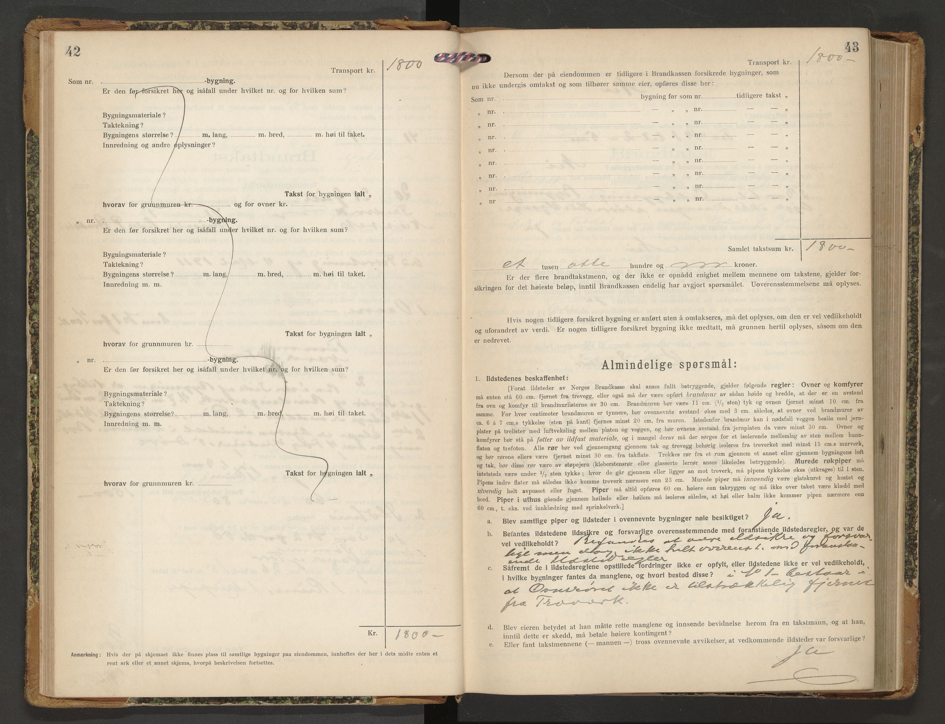 Norges Brannkasse Nesset, AV/SAT-A-5501/F/Fb/L0003: Branntakstprotokoll, 1919-1932, p. 42-43