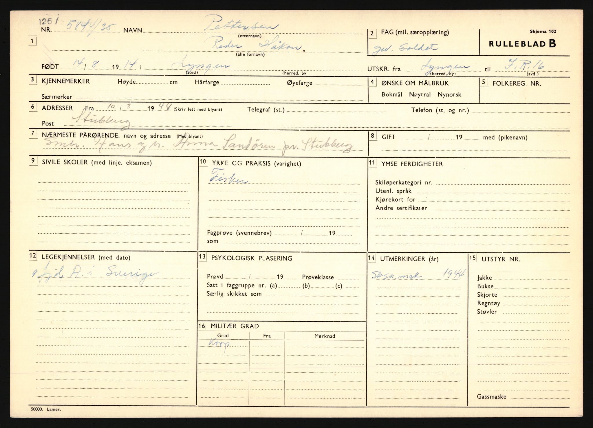 Forsvaret, Troms infanteriregiment nr. 16, AV/RA-RAFA-3146/P/Pa/L0019: Rulleblad for regimentets menige mannskaper, årsklasse 1935, 1935, p. 1043