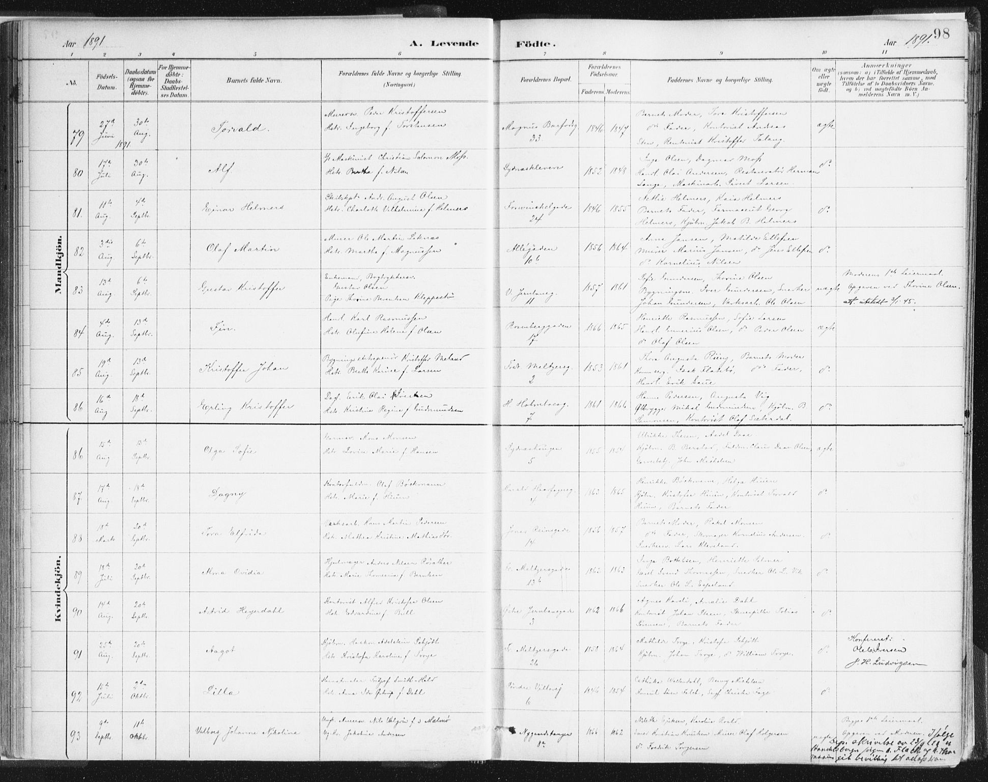 Johanneskirken sokneprestembete, AV/SAB-A-76001/H/Haa/L0001: Parish register (official) no. A 1, 1885-1900, p. 98