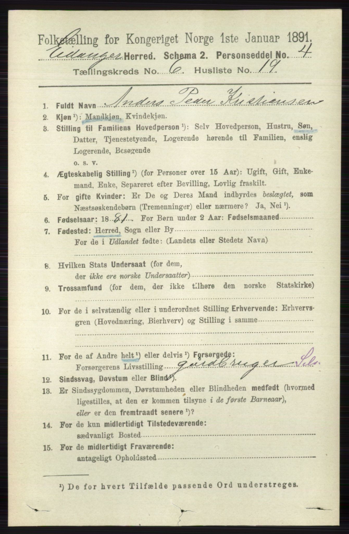 RA, 1891 census for 0813 Eidanger, 1891, p. 2704