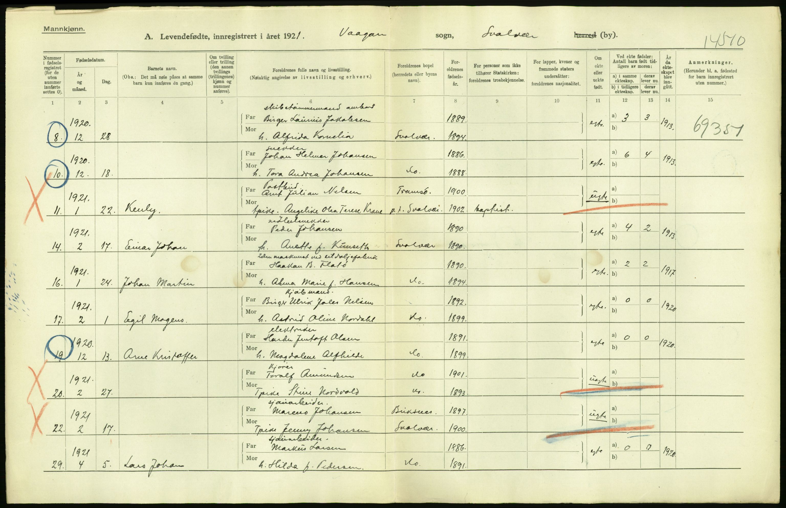 Statistisk sentralbyrå, Sosiodemografiske emner, Befolkning, RA/S-2228/D/Df/Dfc/Dfca/L0050: Nordland fylke: Levendefødte menn og kvinner. Byer. Samt gifte, dødfødte. Bygder og byer., 1921, p. 98