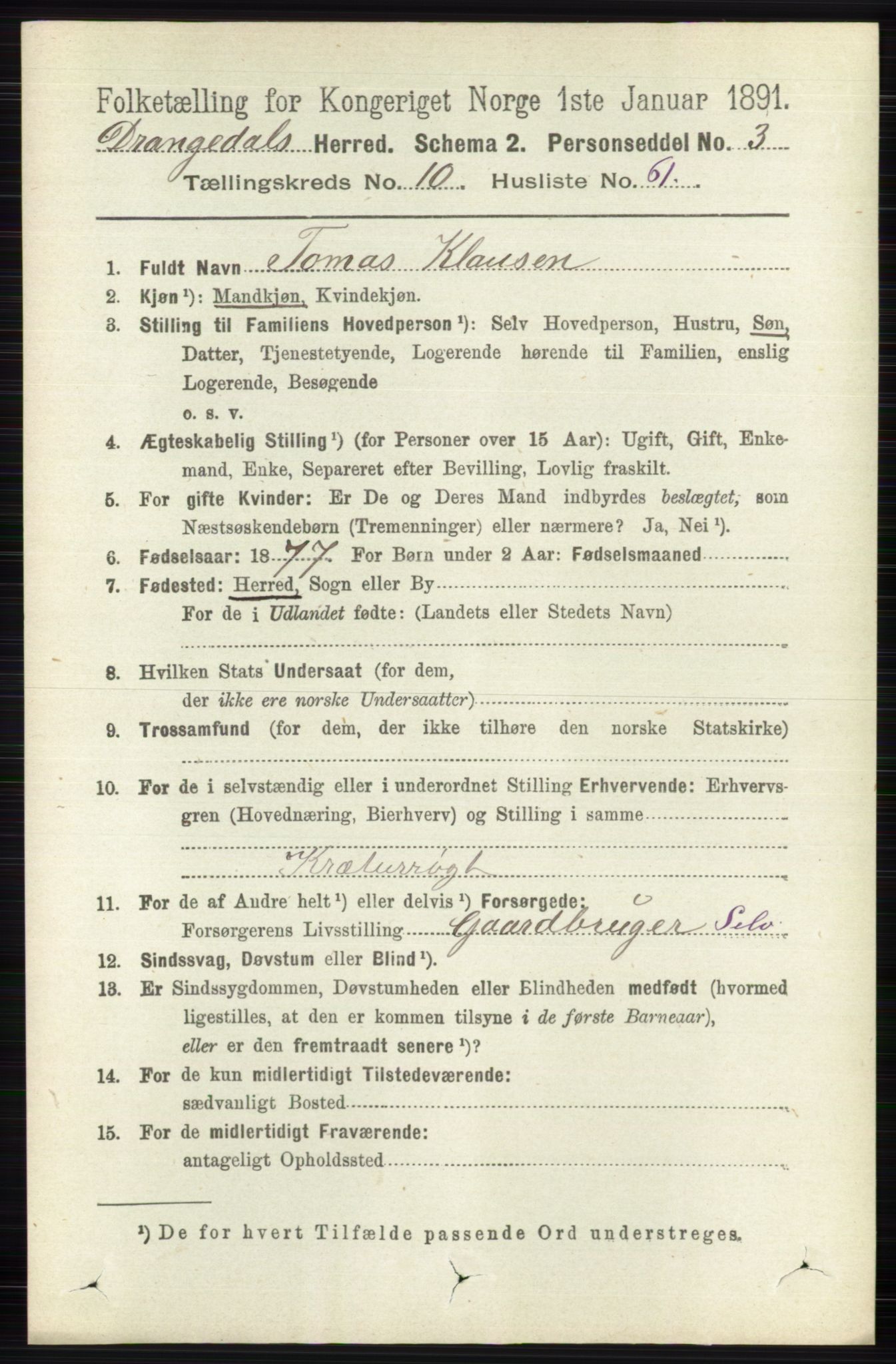 RA, 1891 census for 0817 Drangedal, 1891, p. 3806