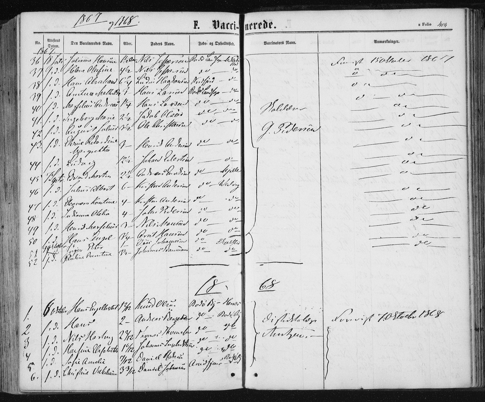 Ministerialprotokoller, klokkerbøker og fødselsregistre - Nordland, SAT/A-1459/801/L0008: Parish register (official) no. 801A08, 1864-1875, p. 404