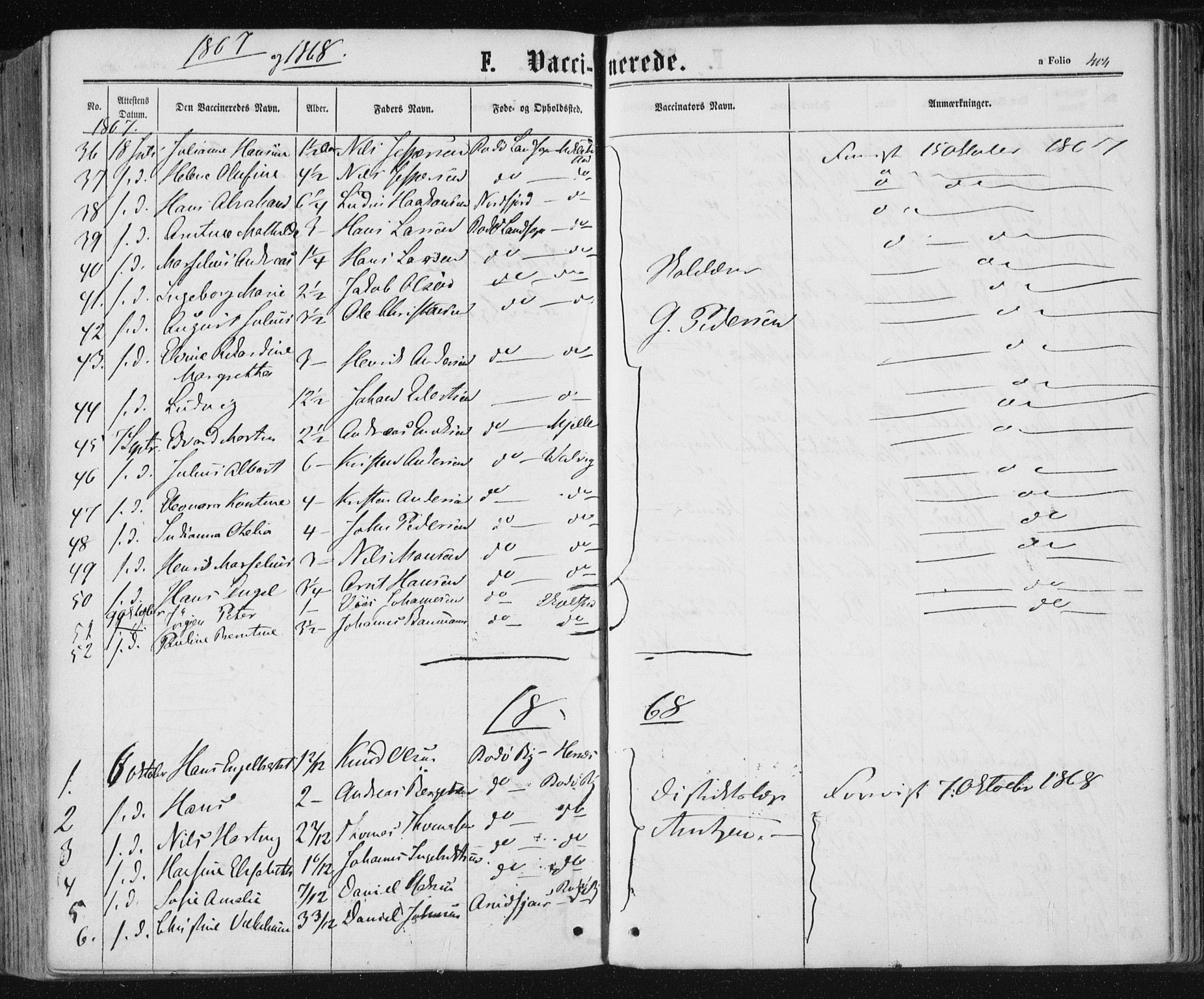 Ministerialprotokoller, klokkerbøker og fødselsregistre - Nordland, AV/SAT-A-1459/801/L0008: Parish register (official) no. 801A08, 1864-1875, p. 404