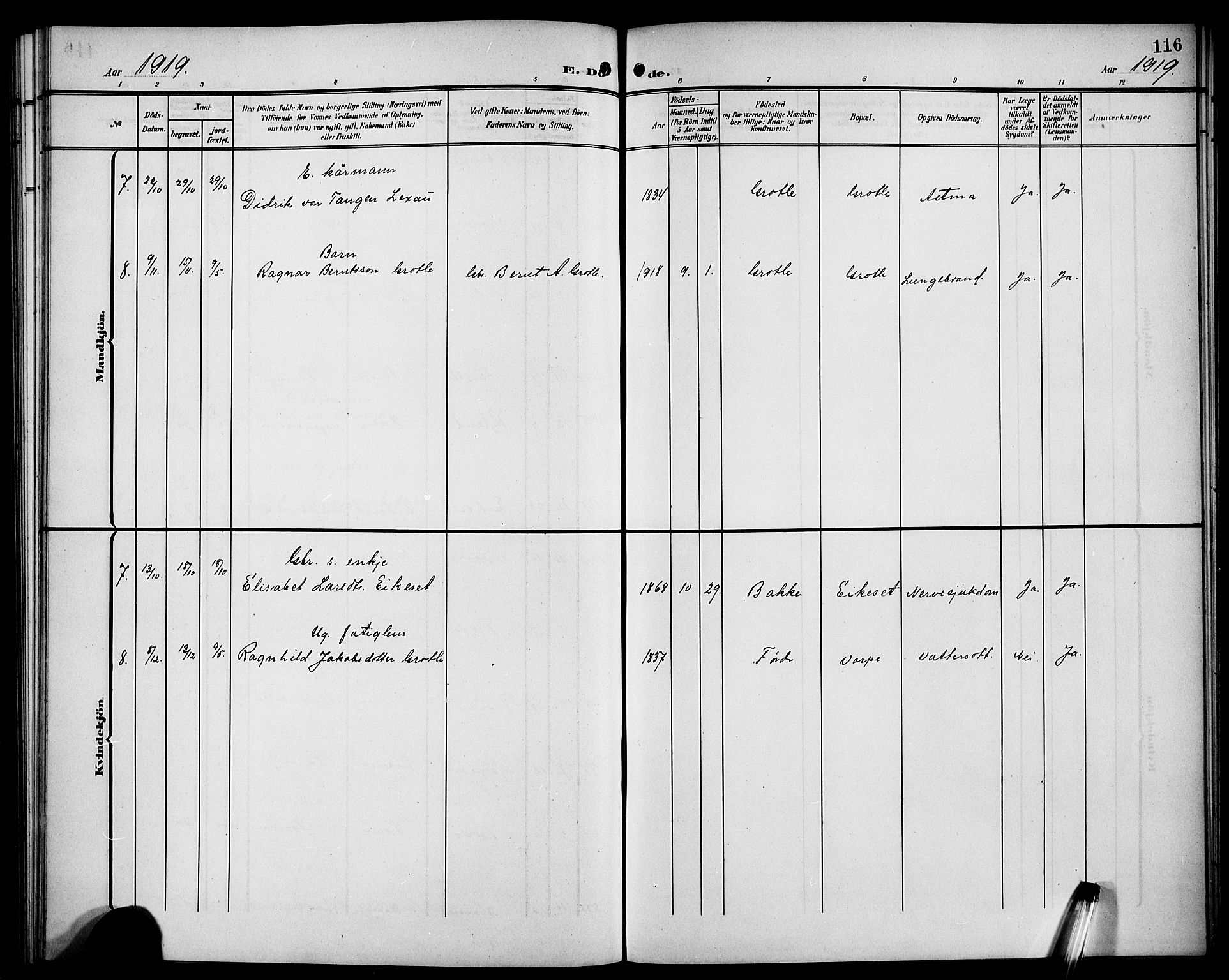 Bremanger sokneprestembete, AV/SAB-A-82201/H/Hab/Habc/L0001: Parish register (copy) no. C 1, 1908-1919, p. 116