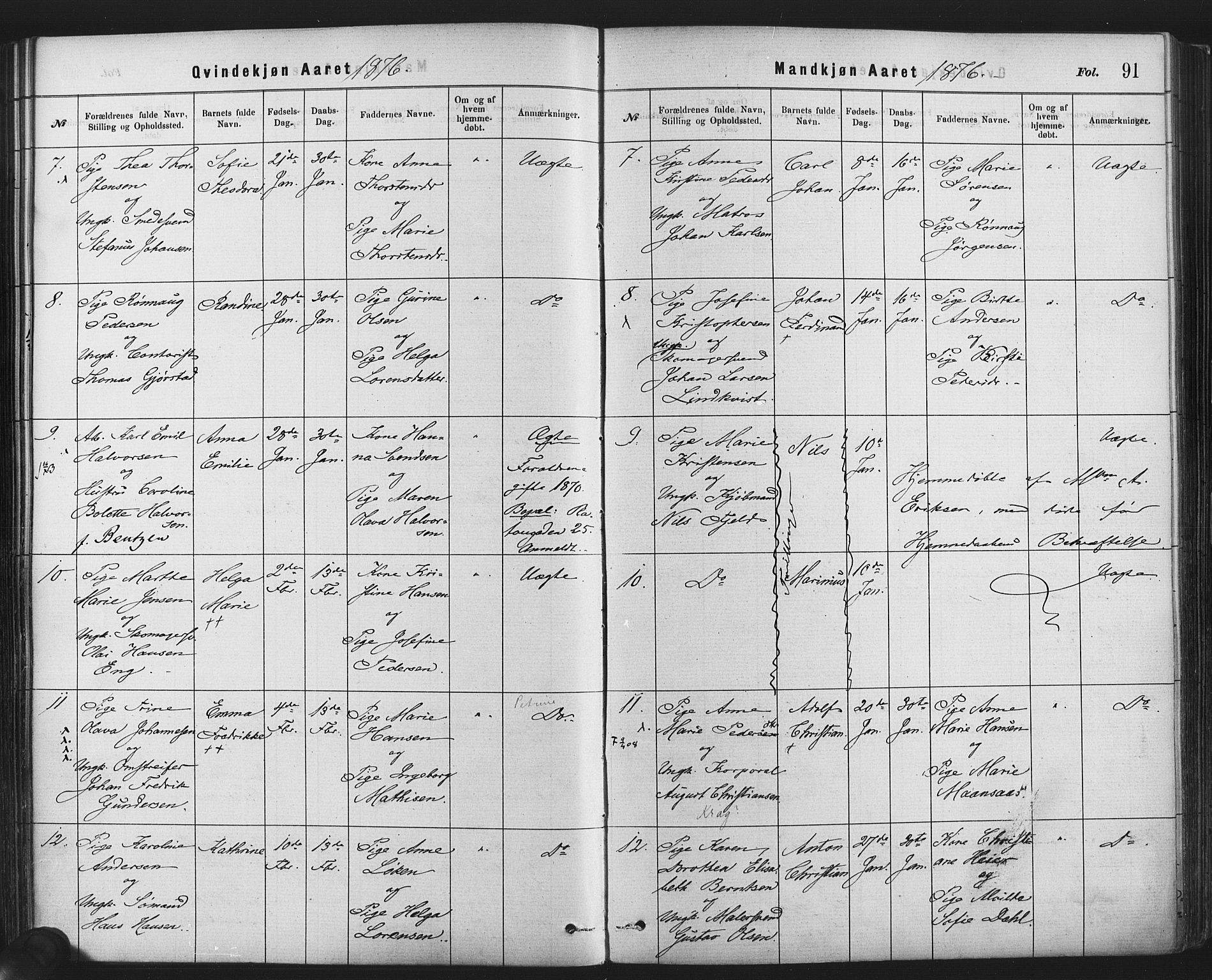 Rikshospitalet prestekontor Kirkebøker, AV/SAO-A-10309b/F/L0006: Parish register (official) no. 6, 1871-1885, p. 91