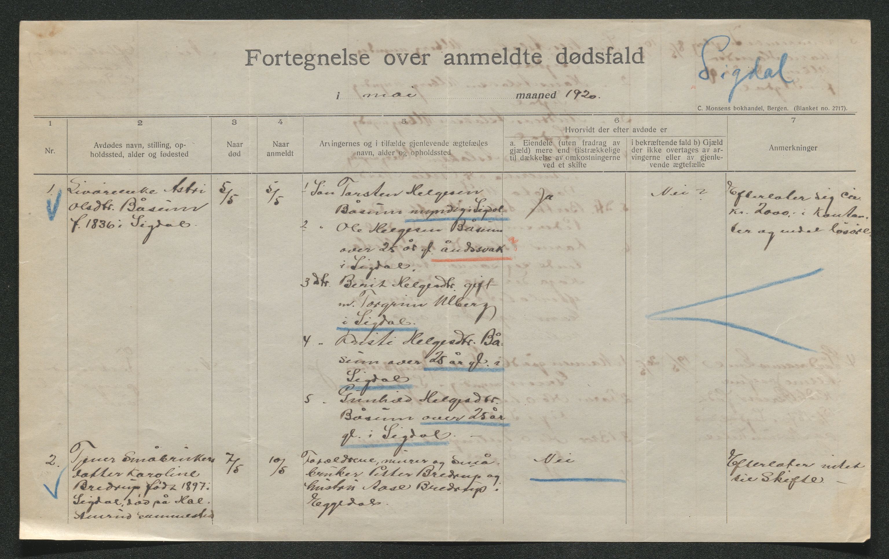 Eiker, Modum og Sigdal sorenskriveri, AV/SAKO-A-123/H/Ha/Hab/L0040: Dødsfallsmeldinger, 1920-1921, p. 497