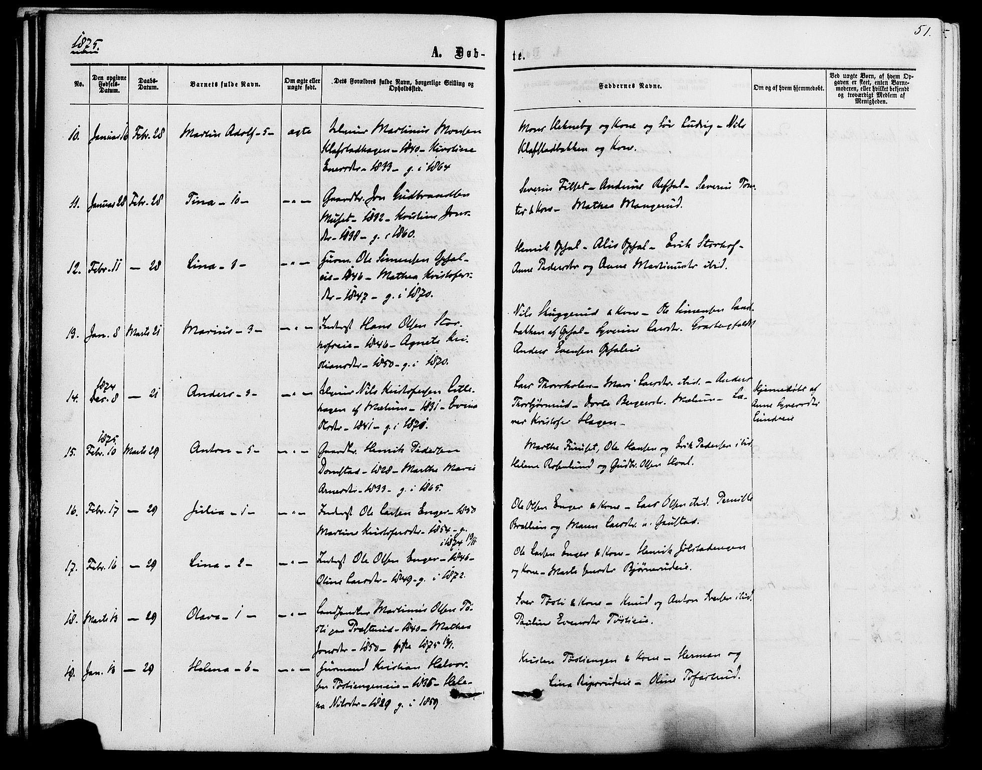Romedal prestekontor, SAH/PREST-004/K/L0006: Parish register (official) no. 6, 1866-1886, p. 51
