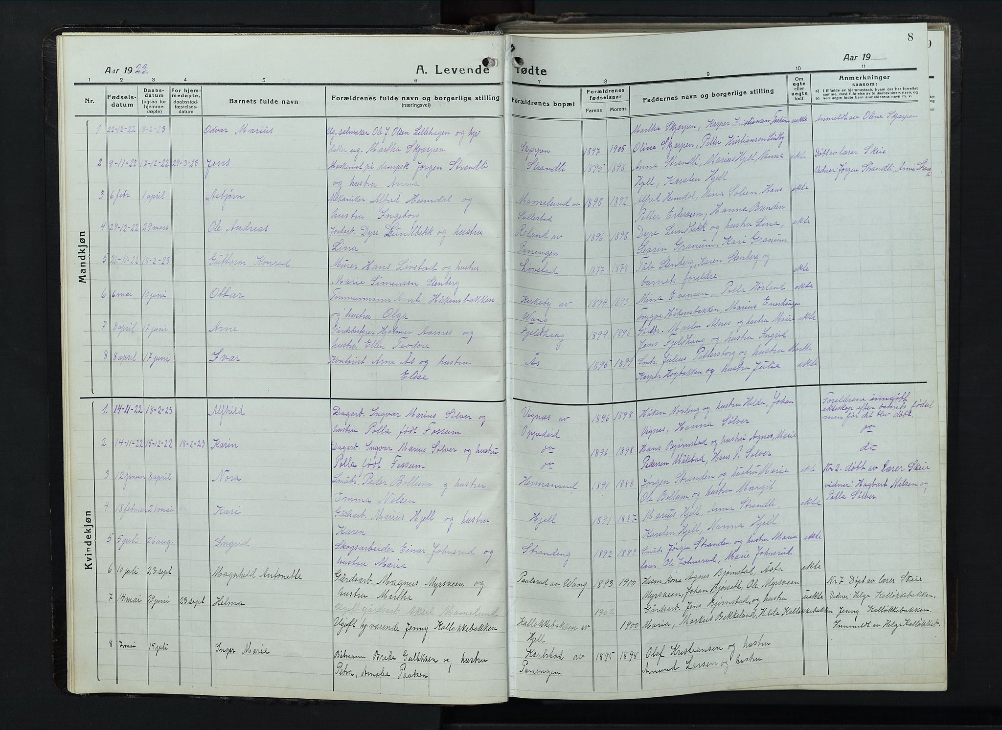 Balke prestekontor, AV/SAH-PREST-106/H/Ha/Hab/L0001: Parish register (copy) no. 1, 1920-1955, p. 8