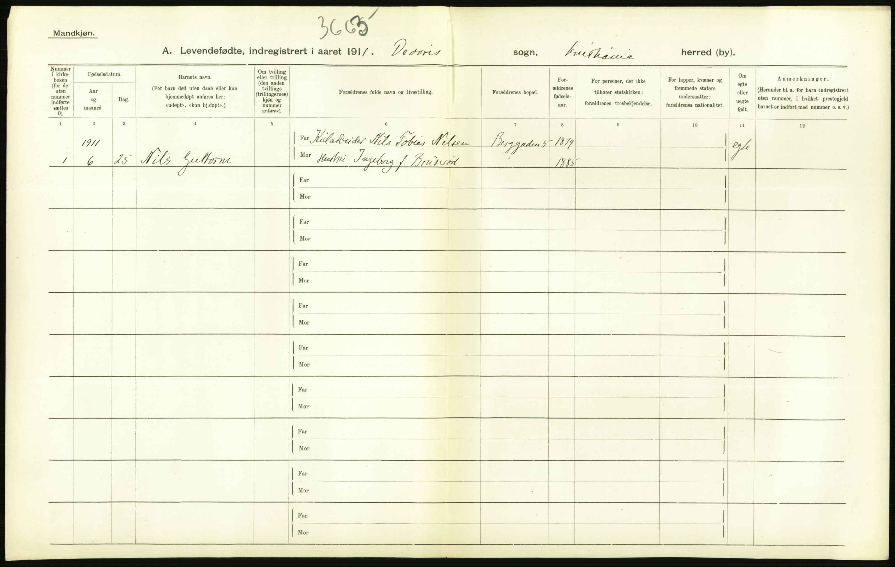 Statistisk sentralbyrå, Sosiodemografiske emner, Befolkning, AV/RA-S-2228/D/Df/Dfb/Dfba/L0006: Kristiania: Levendefødte menn., 1911, p. 190