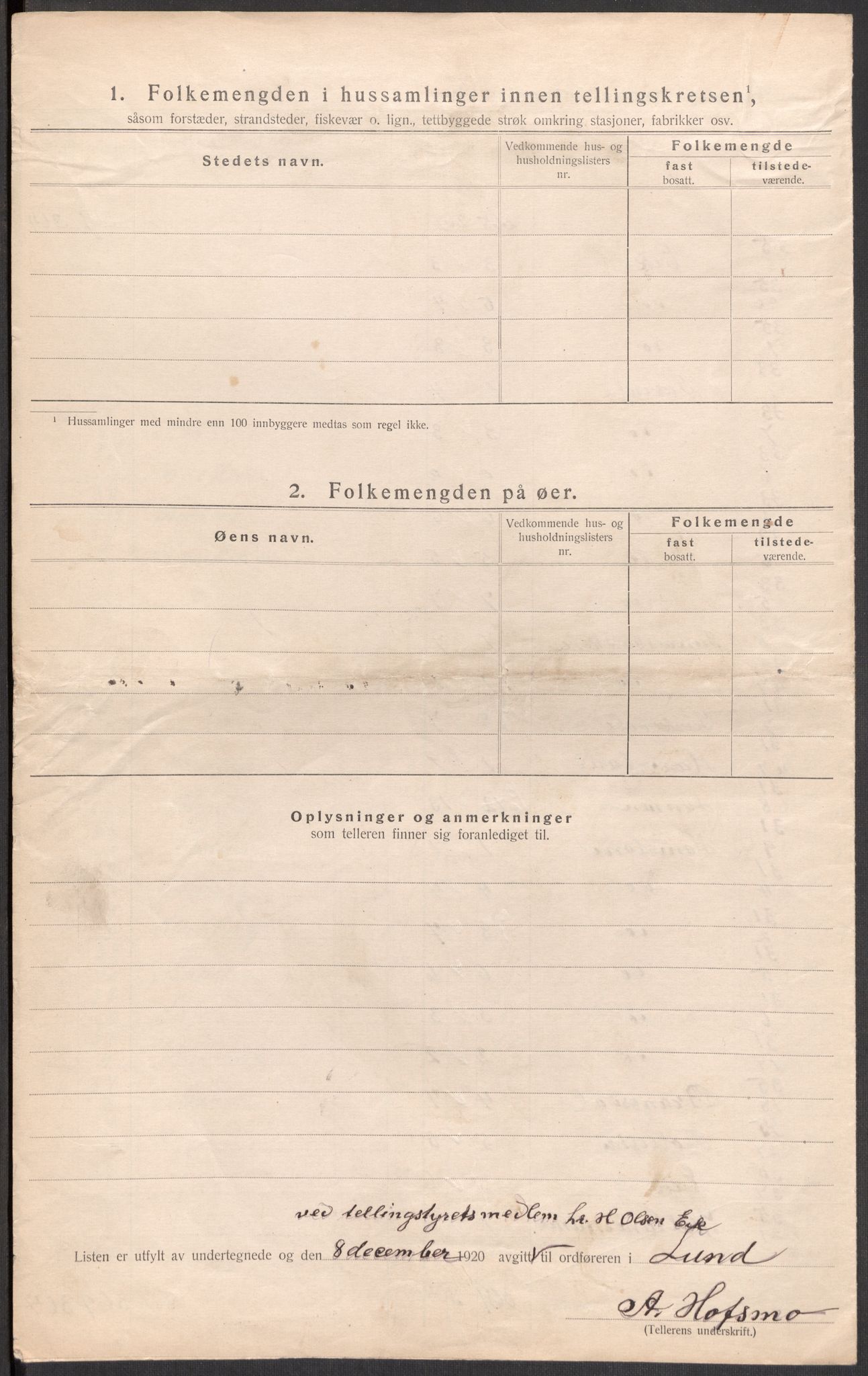 SAST, 1920 census for Lund, 1920, p. 29