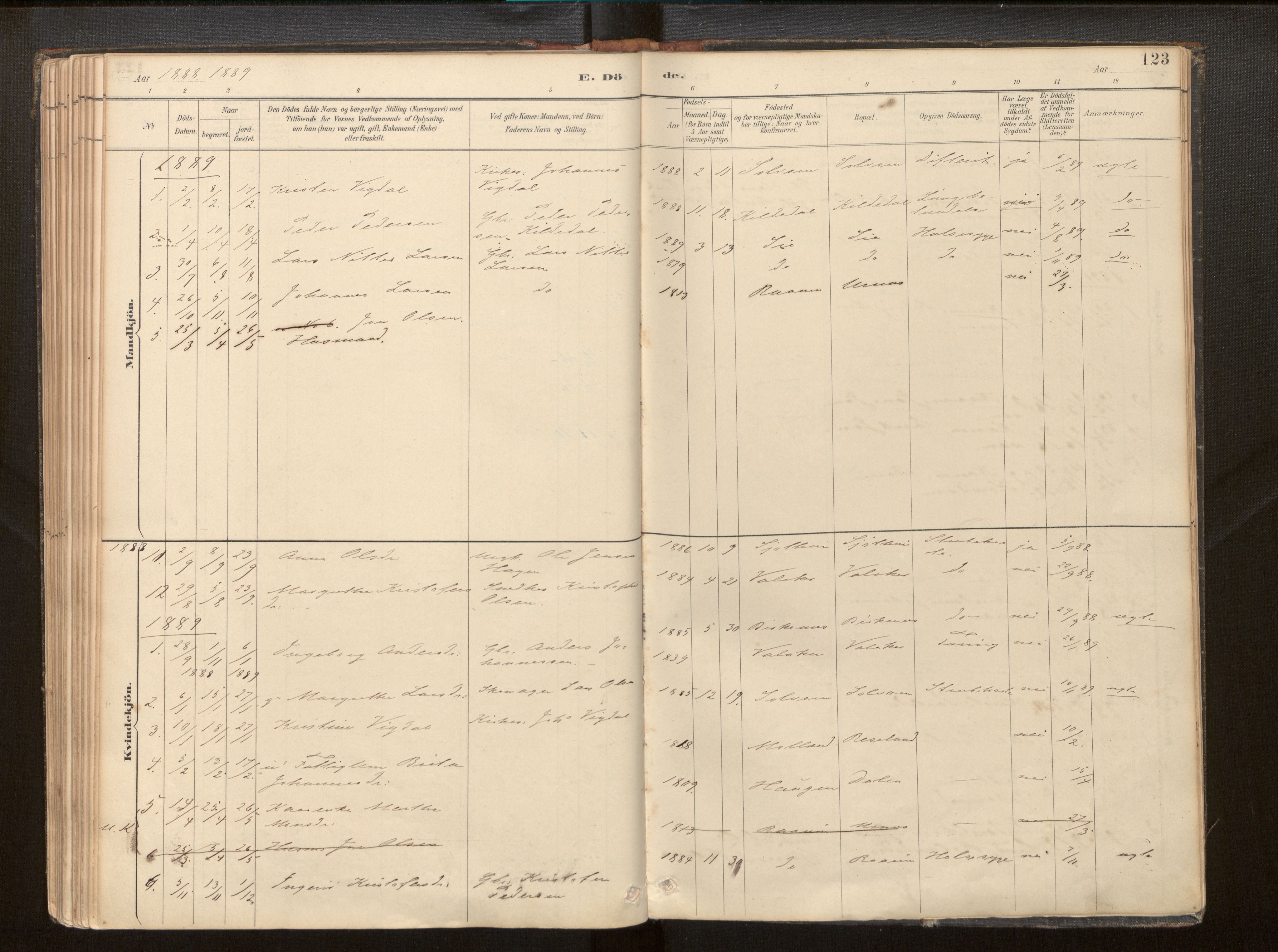 Hafslo sokneprestembete, SAB/A-80301/H/Haa/Haac/L0001: Parish register (official) no. C 1, 1886-1944, p. 123