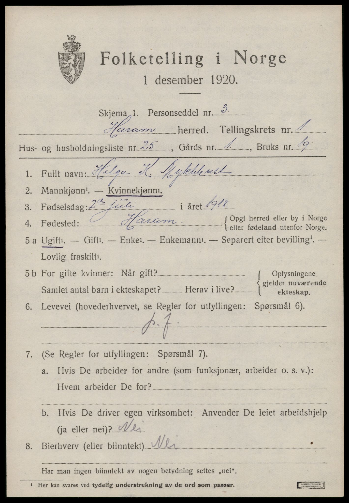 SAT, 1920 census for Haram, 1920, p. 1299