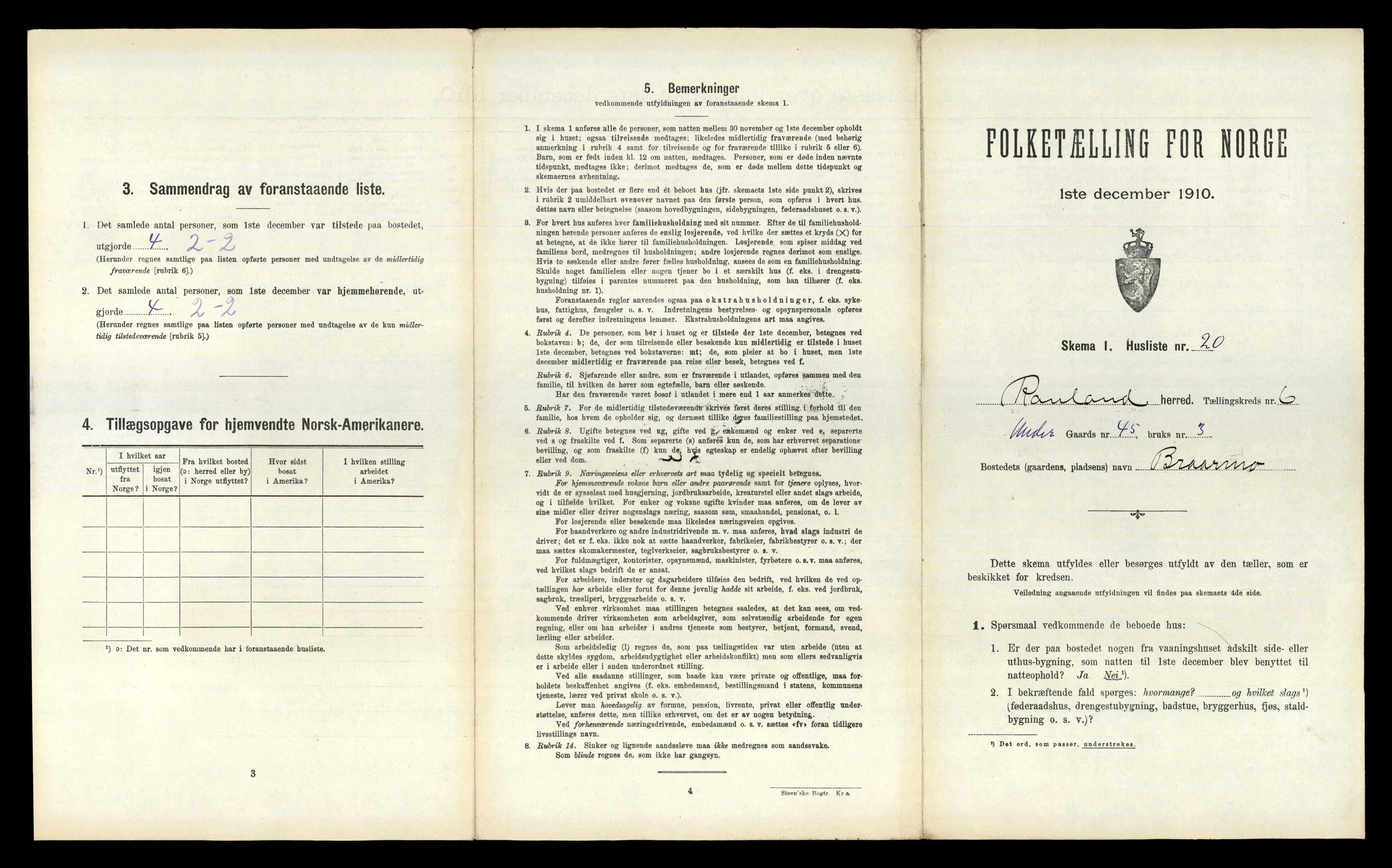 RA, 1910 census for Rauland, 1910, p. 237