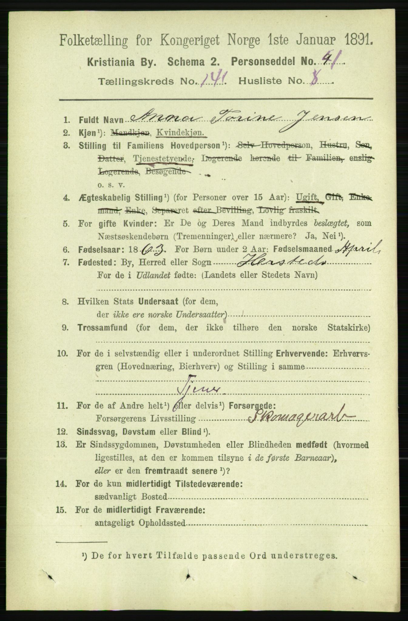 RA, 1891 census for 0301 Kristiania, 1891, p. 78280
