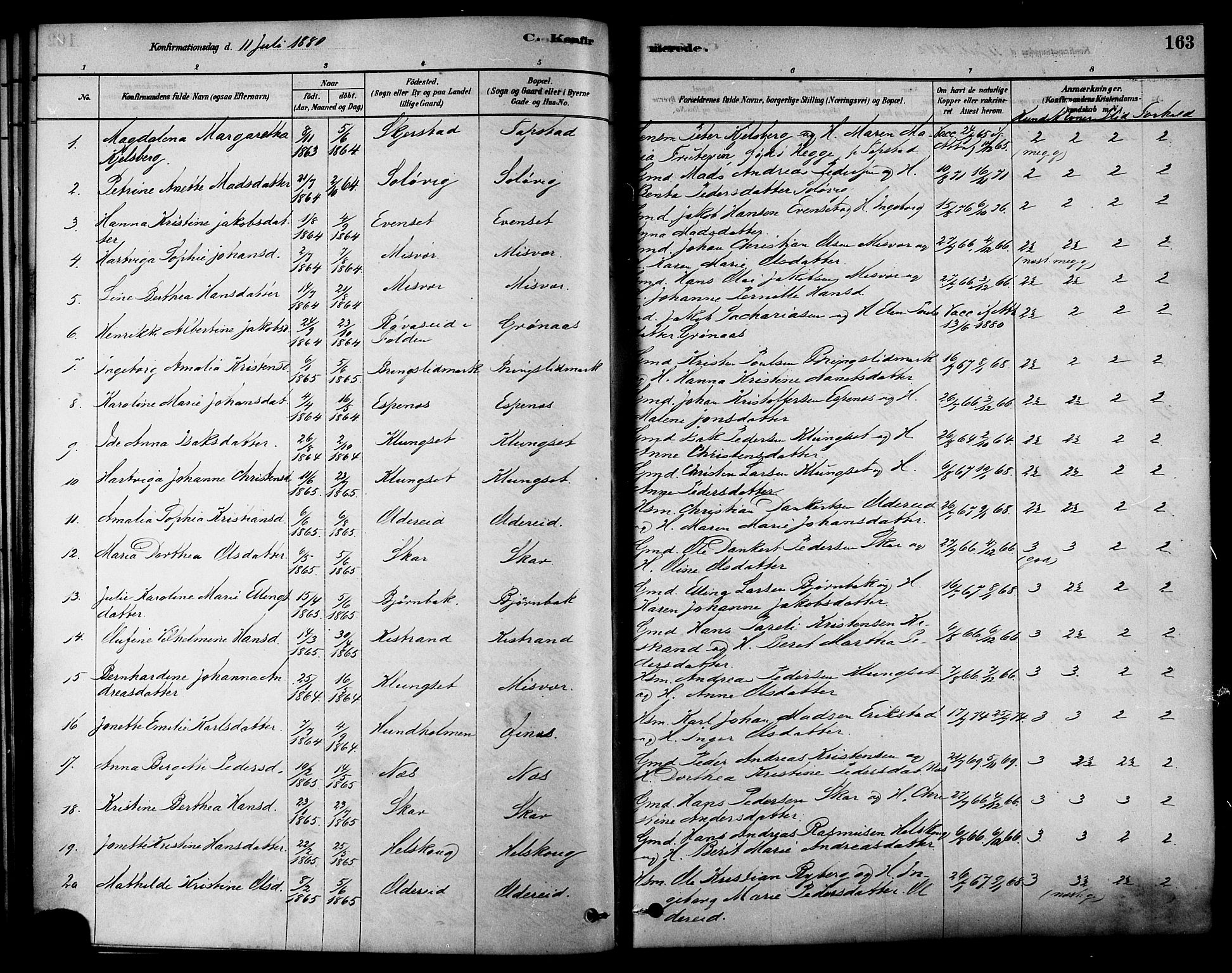 Ministerialprotokoller, klokkerbøker og fødselsregistre - Nordland, SAT/A-1459/852/L0740: Parish register (official) no. 852A10, 1878-1894, p. 163
