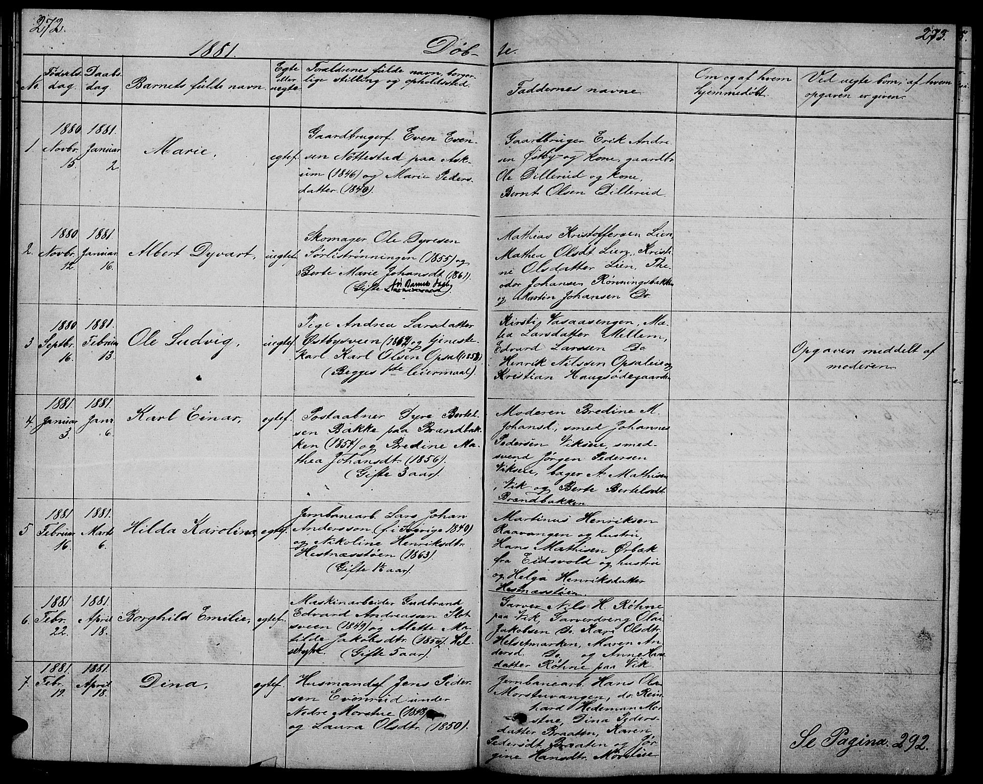 Stange prestekontor, SAH/PREST-002/L/L0005: Parish register (copy) no. 5, 1861-1881, p. 272-273
