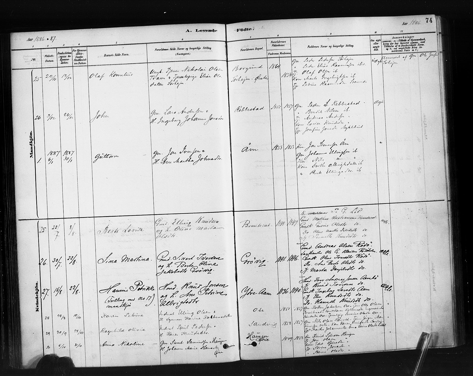 Ministerialprotokoller, klokkerbøker og fødselsregistre - Møre og Romsdal, AV/SAT-A-1454/513/L0176: Parish register (official) no. 513A03, 1877-1889, p. 74