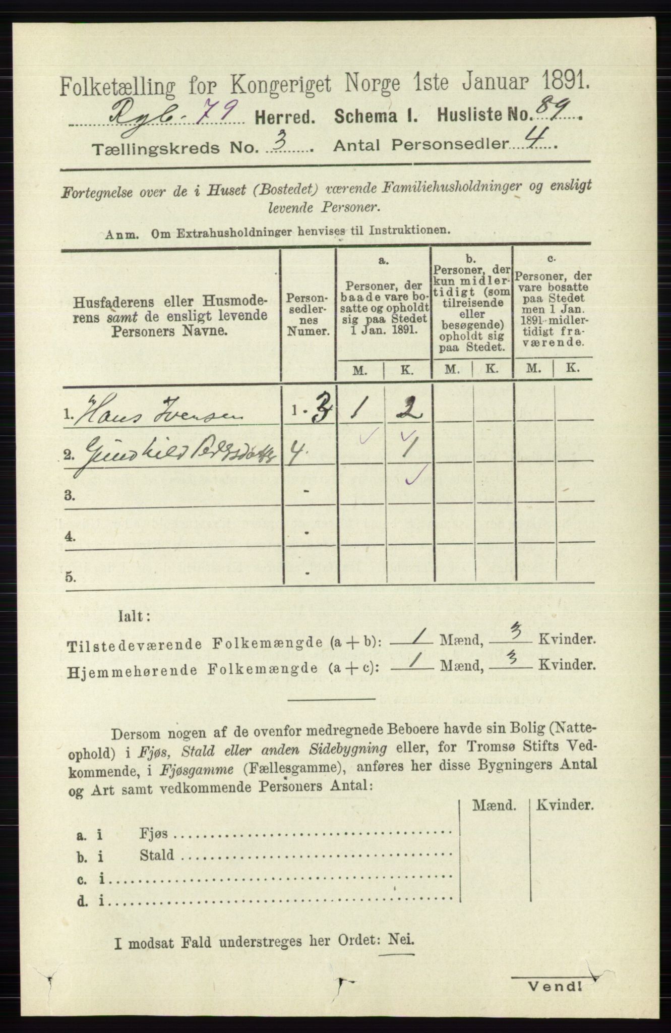 RA, 1891 census for 0520 Ringebu, 1891, p. 715