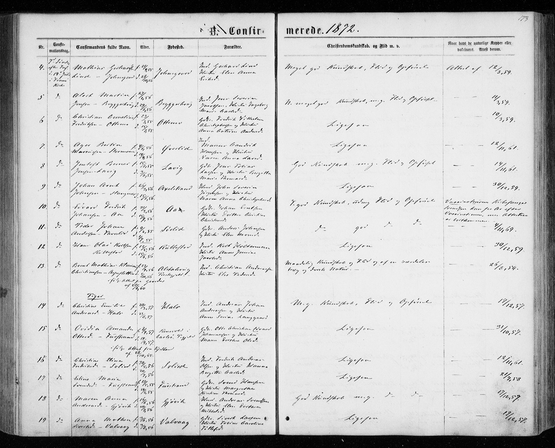 Tranøy sokneprestkontor, AV/SATØ-S-1313/I/Ia/Iaa/L0008kirke: Parish register (official) no. 8, 1867-1877, p. 173