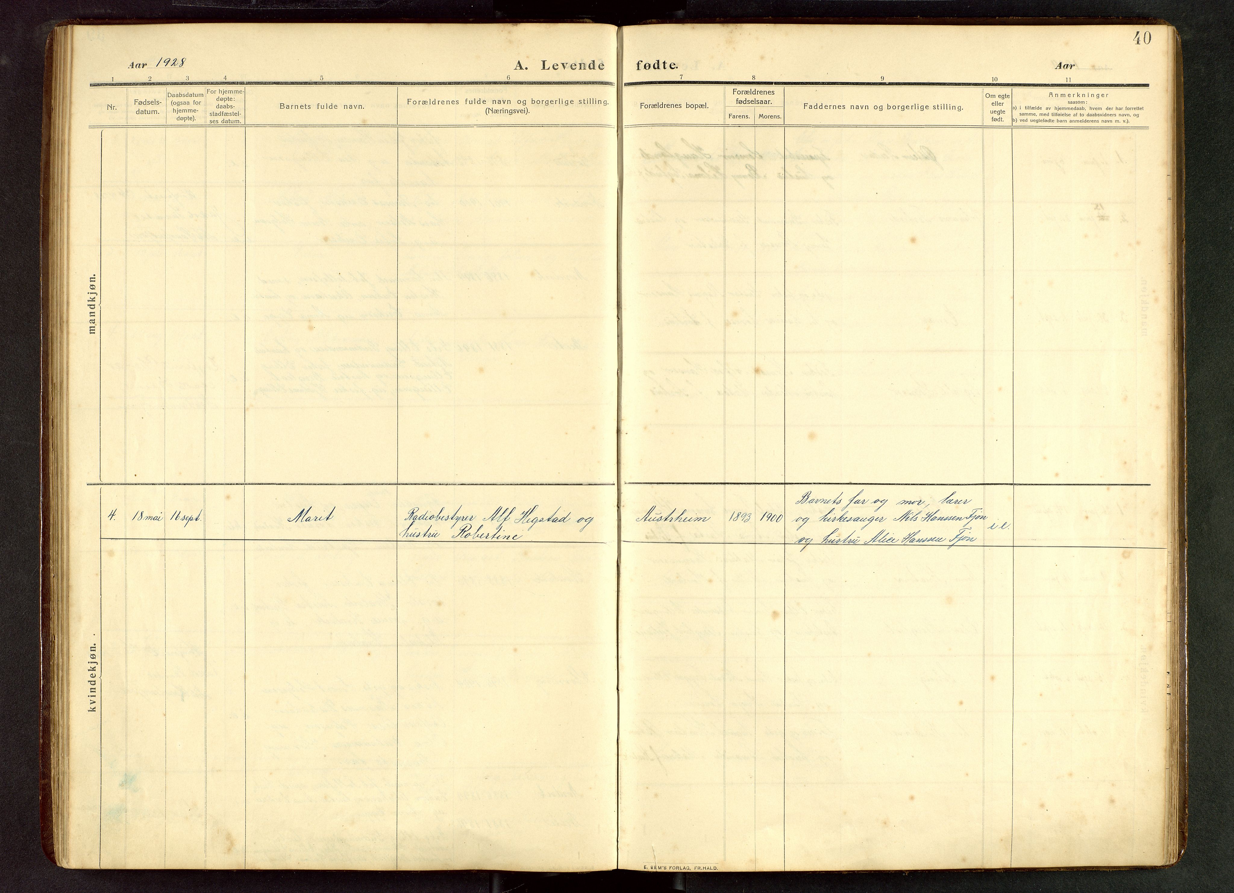 Torvastad sokneprestkontor, AV/SAST-A -101857/H/Ha/Hab/L0012: Parish register (copy) no. B 12, 1909-1945, p. 40