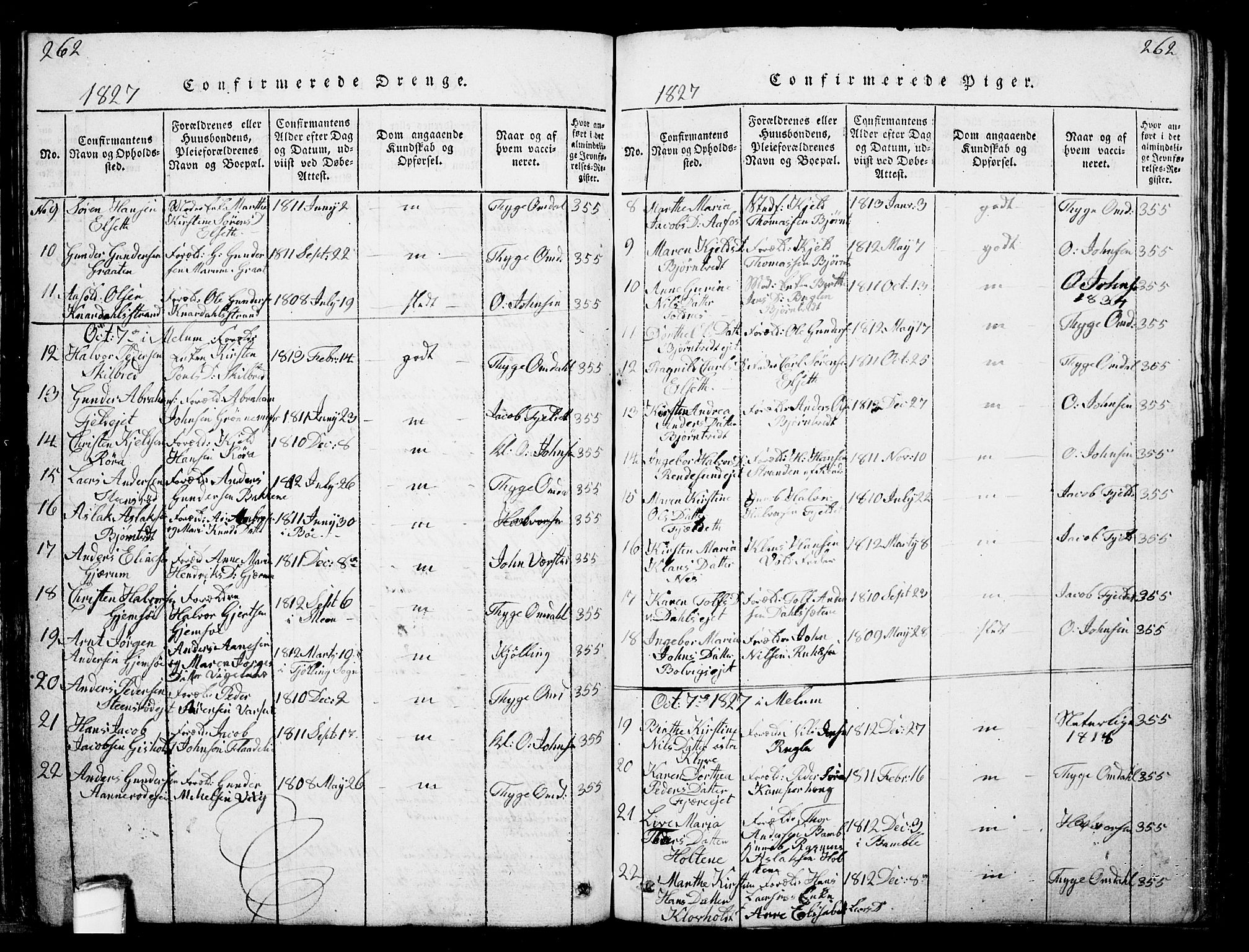 Solum kirkebøker, SAKO/A-306/G/Ga/L0001: Parish register (copy) no. I 1, 1814-1833, p. 262