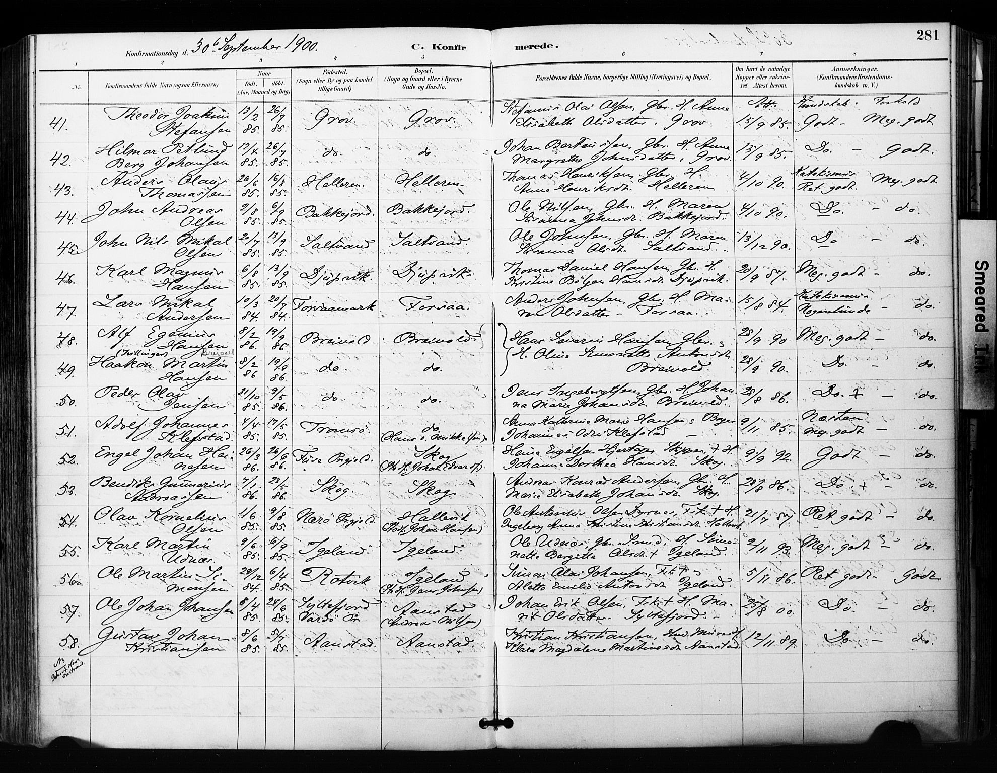 Ibestad sokneprestembete, SATØ/S-0077/H/Ha/Haa/L0012kirke: Parish register (official) no. 12, 1890-1900, p. 281