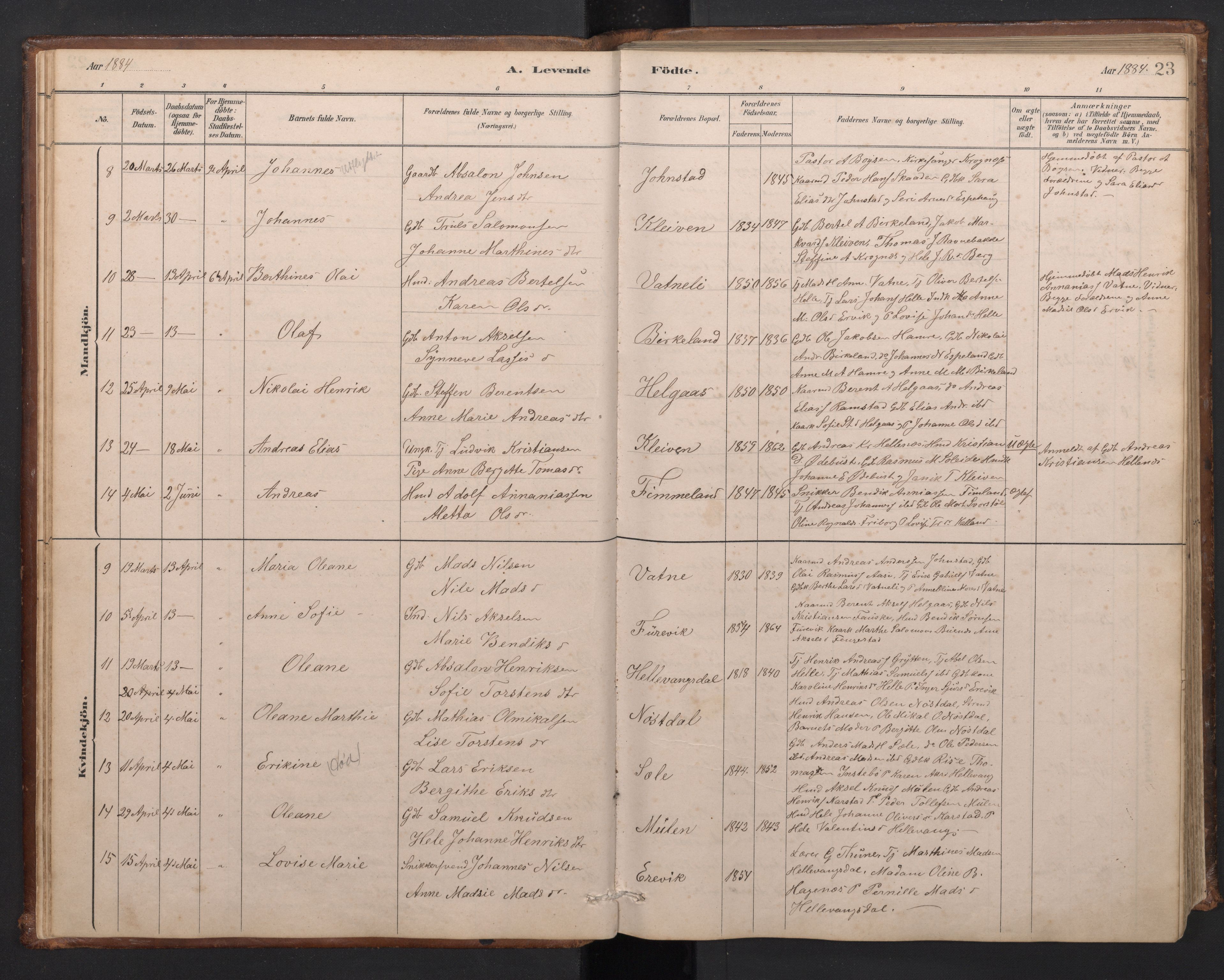 Førde sokneprestembete, SAB/A-79901/H/Hab/Habd/L0003: Parish register (copy) no. D 3, 1881-1897, p. 22b-23a