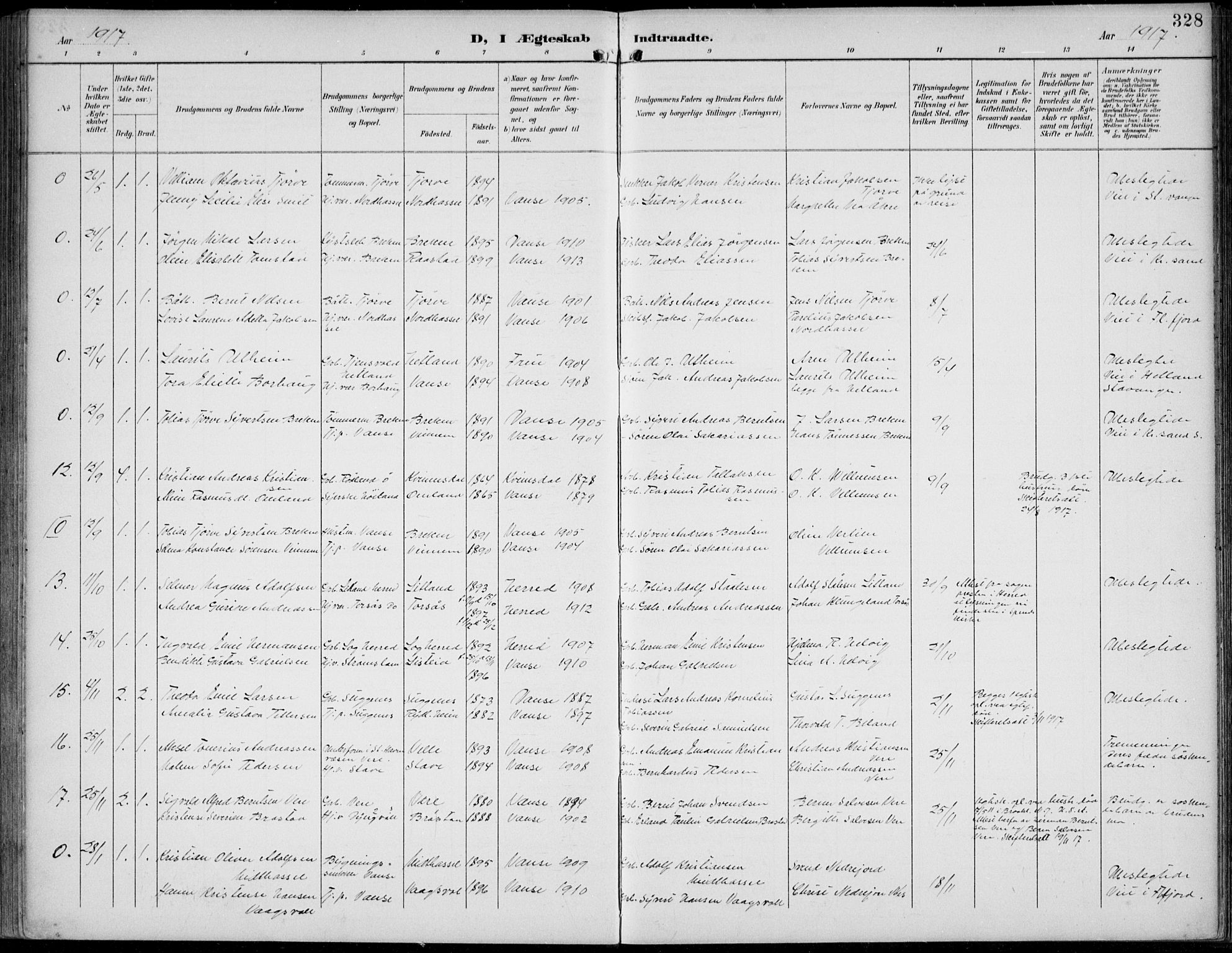 Lista sokneprestkontor, AV/SAK-1111-0027/F/Fb/L0005: Parish register (copy) no. B 5, 1892-1923, p. 328