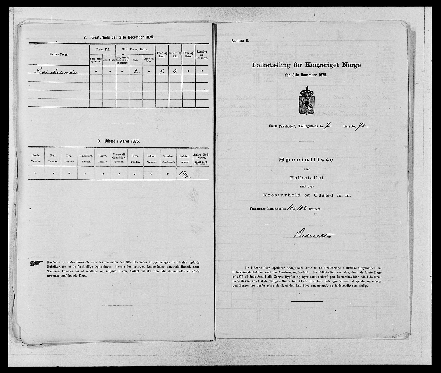 SAB, 1875 census for 1233P Ulvik, 1875, p. 1271