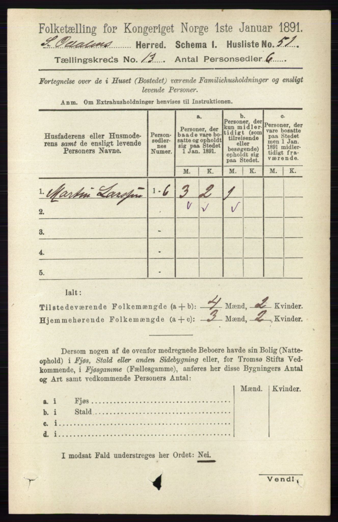 RA, 1891 census for 0419 Sør-Odal, 1891, p. 5557