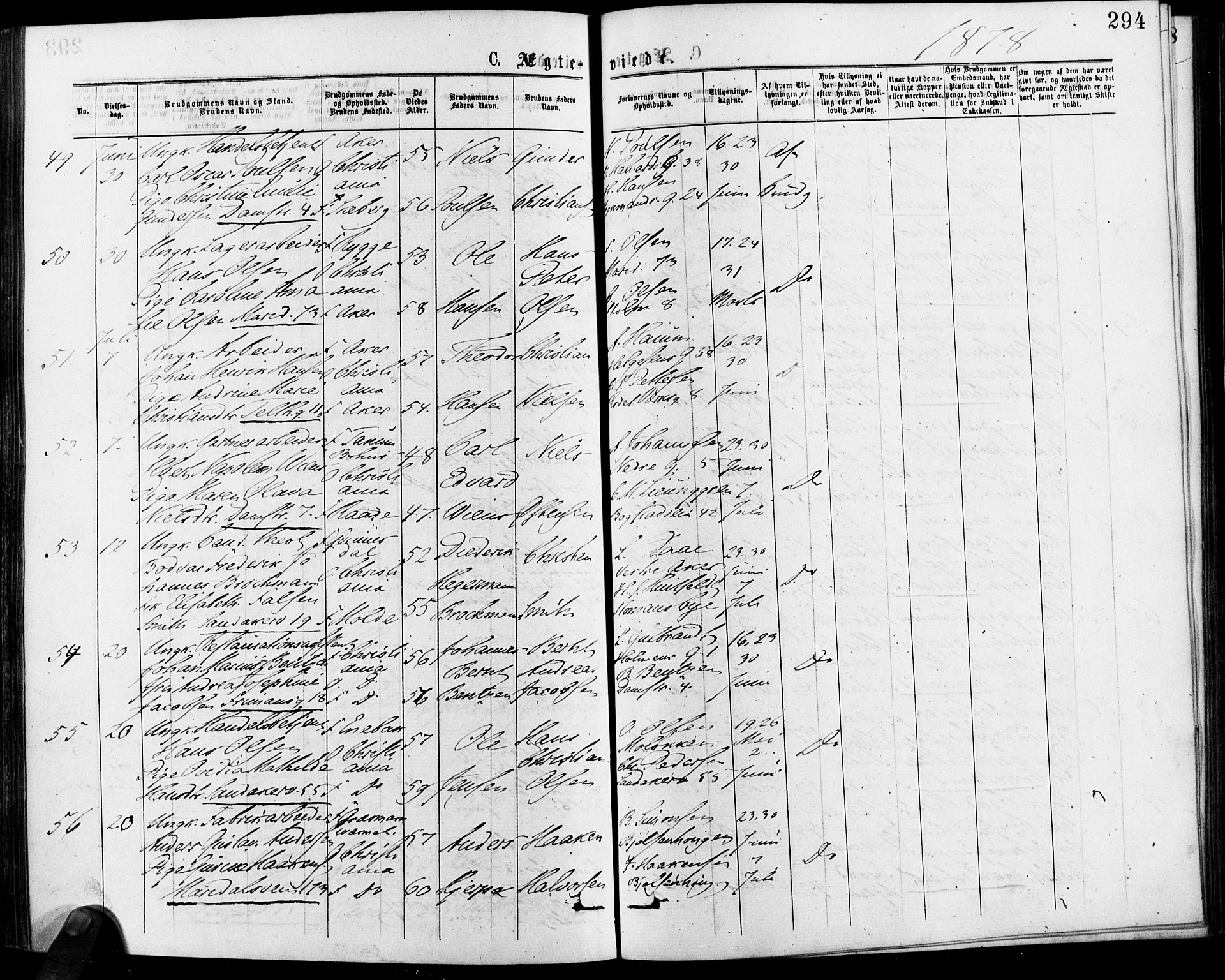 Gamle Aker prestekontor Kirkebøker, SAO/A-10617a/F/L0005: Parish register (official) no. 5, 1873-1881, p. 294