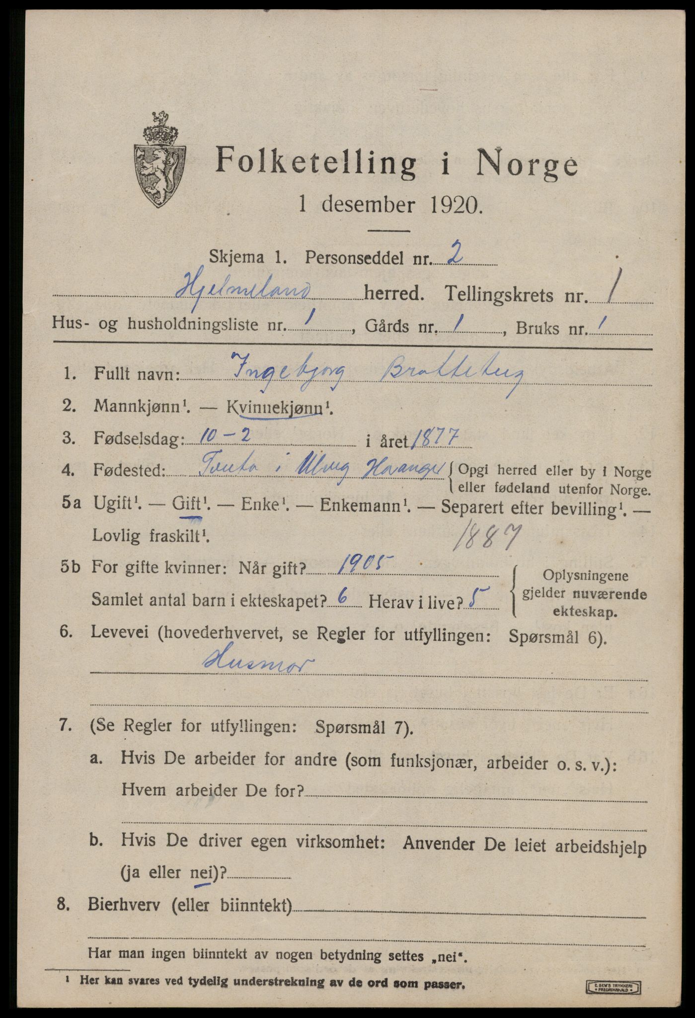 SAST, 1920 census for Hjelmeland, 1920, p. 827