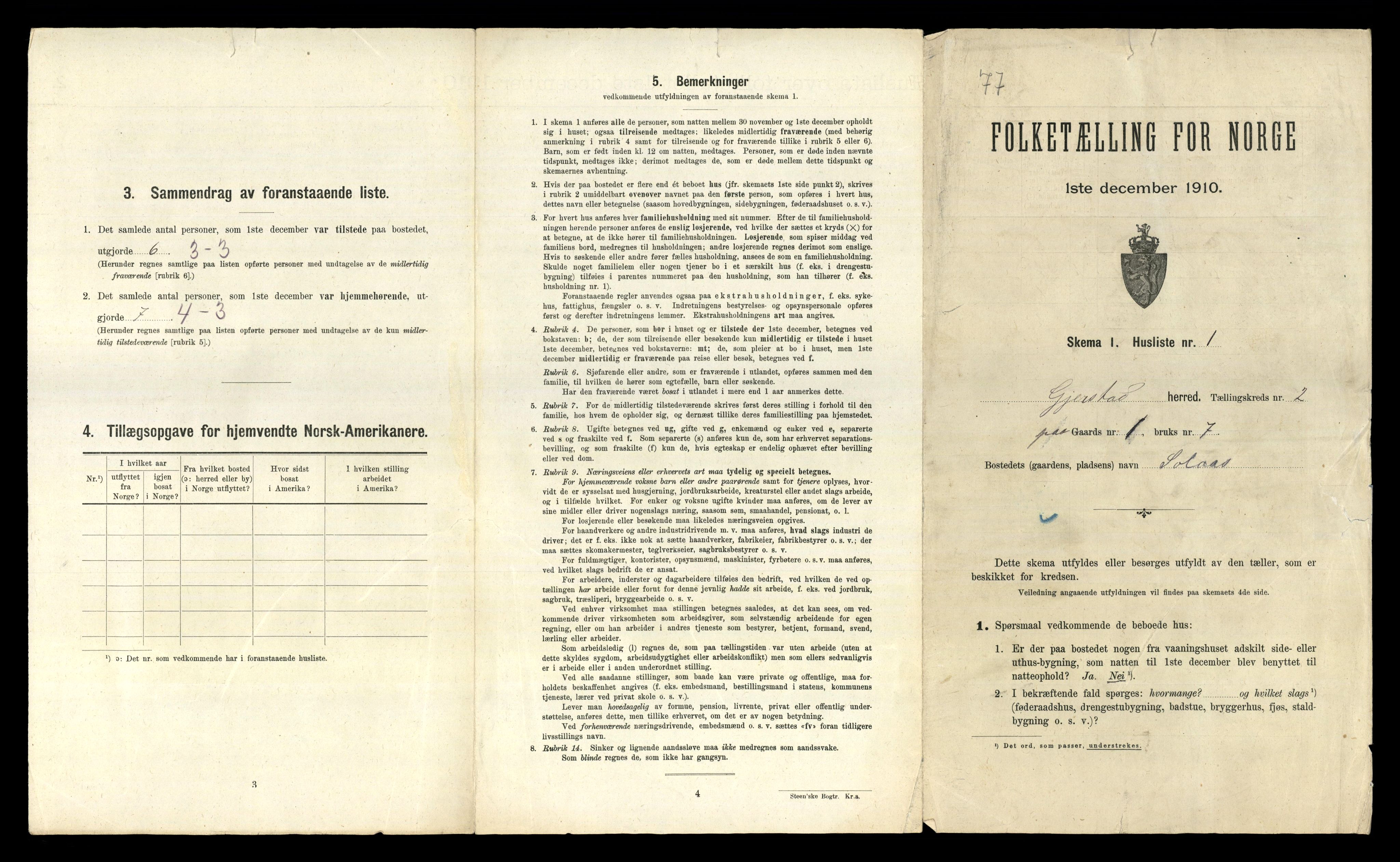 RA, 1910 census for Gjerstad, 1910, p. 111