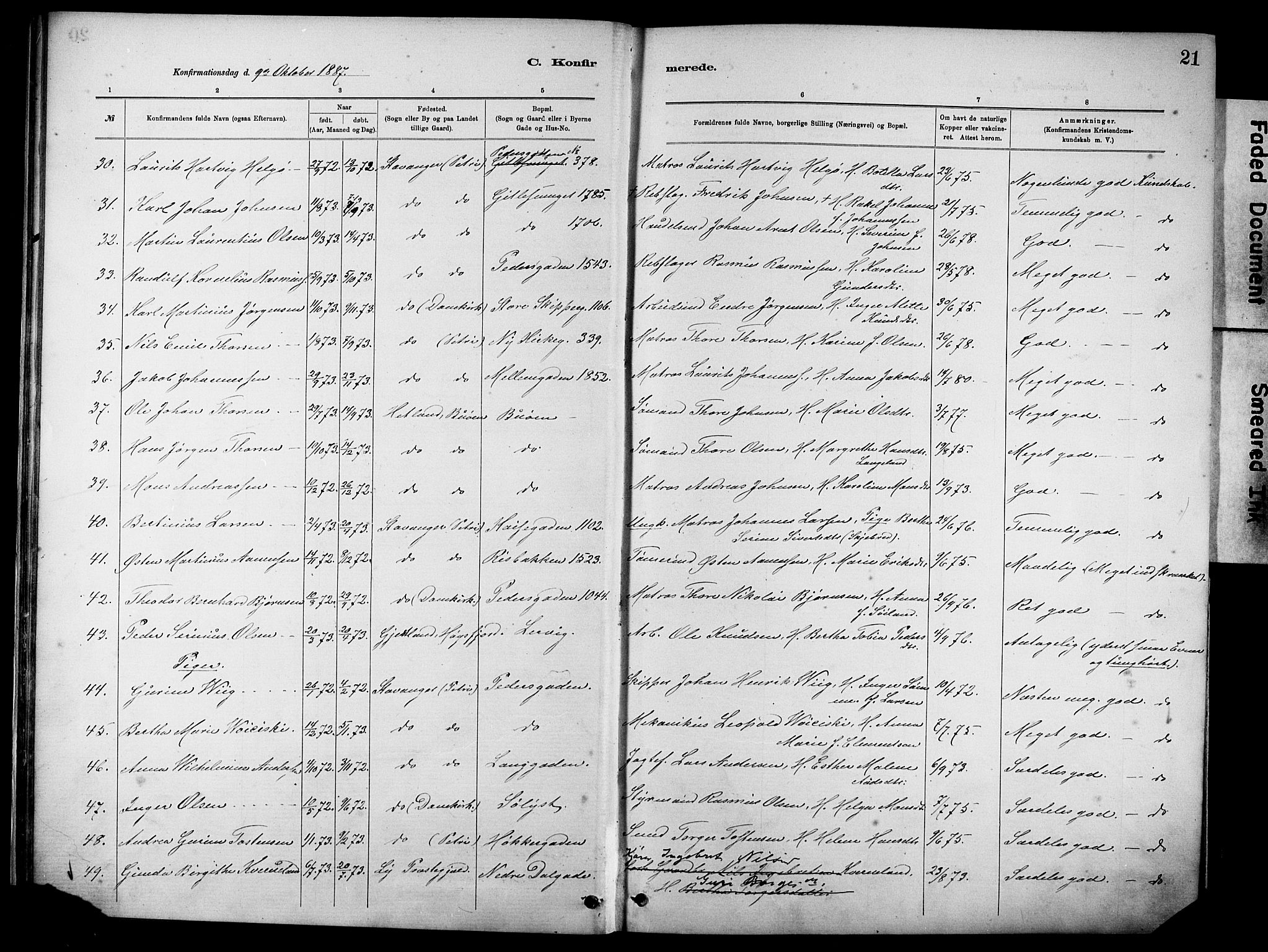 St. Johannes sokneprestkontor, AV/SAST-A-101814/001/30/30BA/L0002: Parish register (official) no. A 2, 1885-1899, p. 21