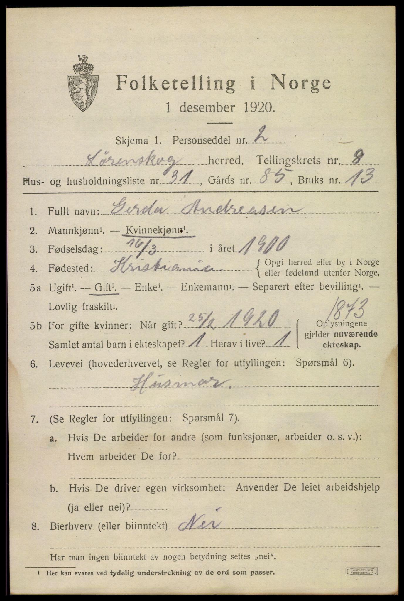 SAO, 1920 census for Lørenskog, 1920, p. 6626