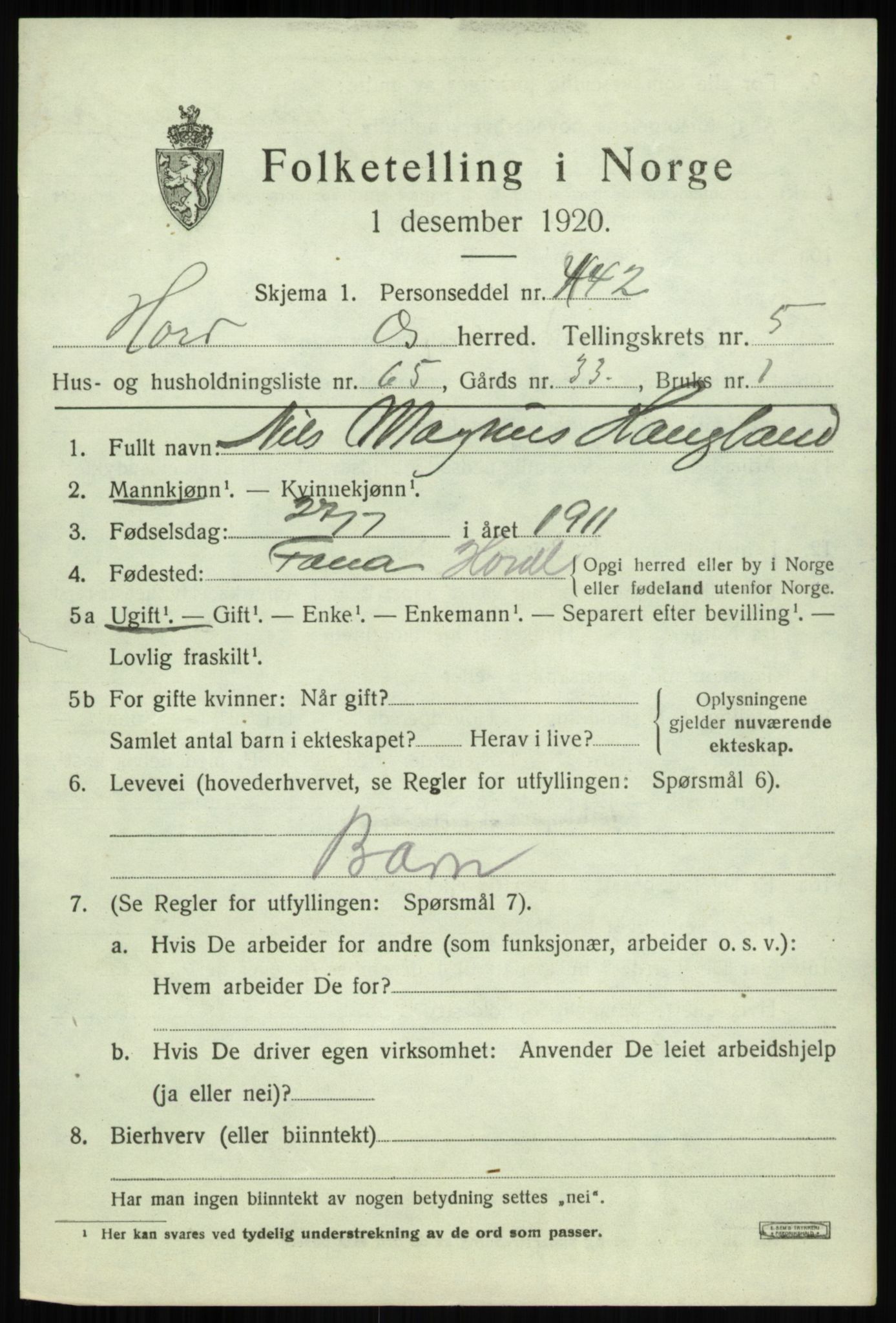 SAB, 1920 census for Os, 1920, p. 4814