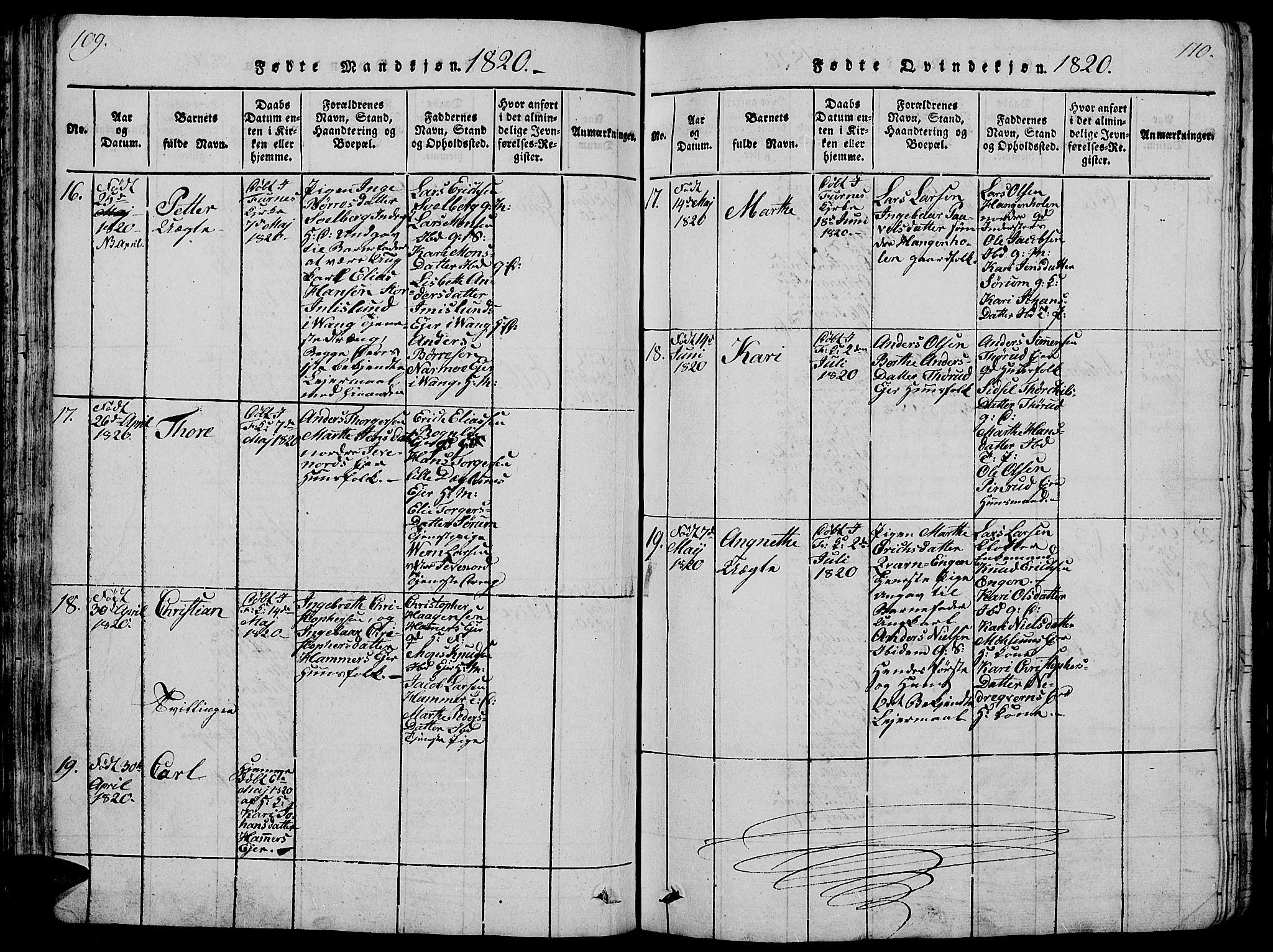 Vang prestekontor, Hedmark, AV/SAH-PREST-008/H/Ha/Hab/L0005: Parish register (copy) no. 5, 1815-1836, p. 109-110