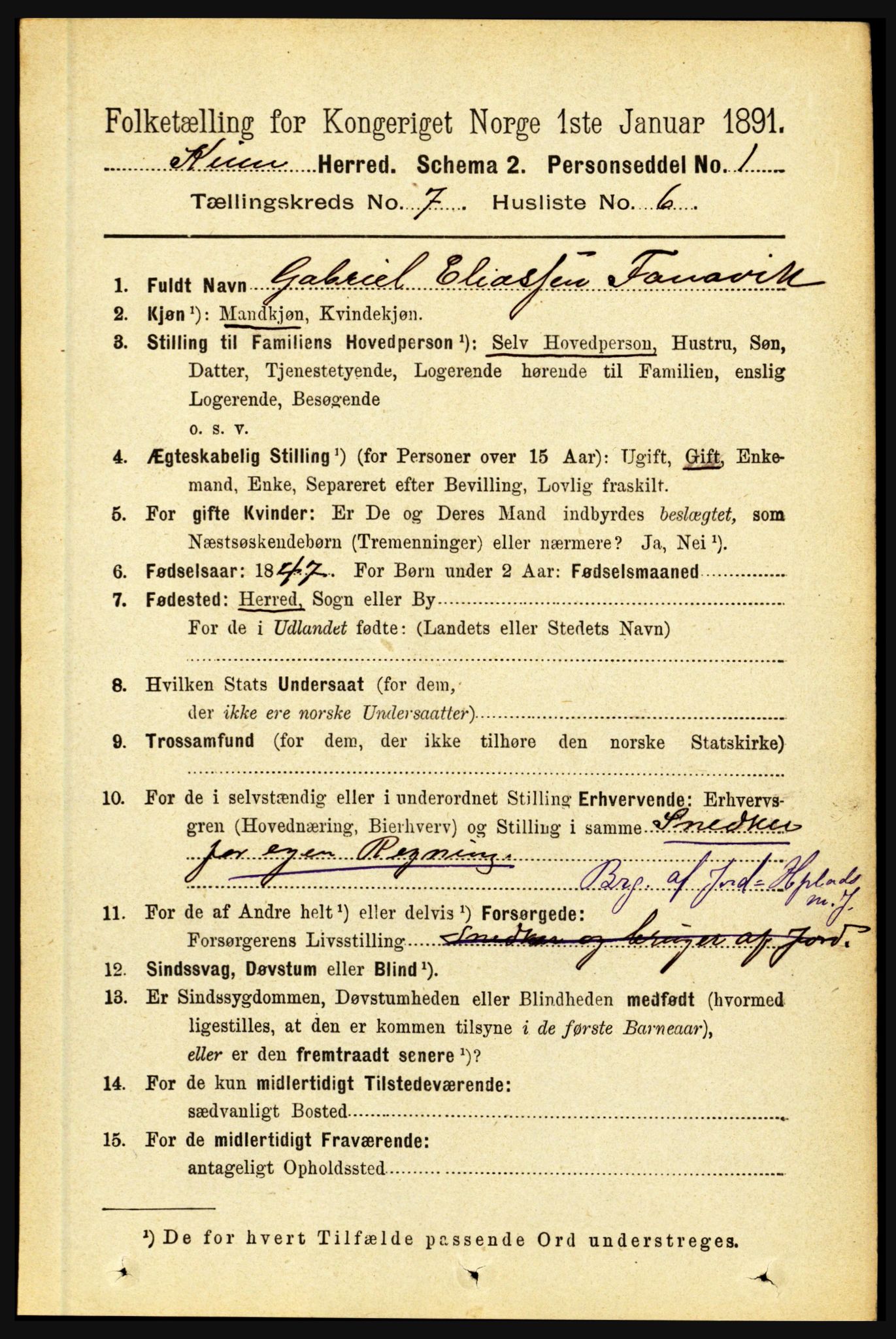 RA, 1891 census for 1437 Kinn, 1891, p. 2715