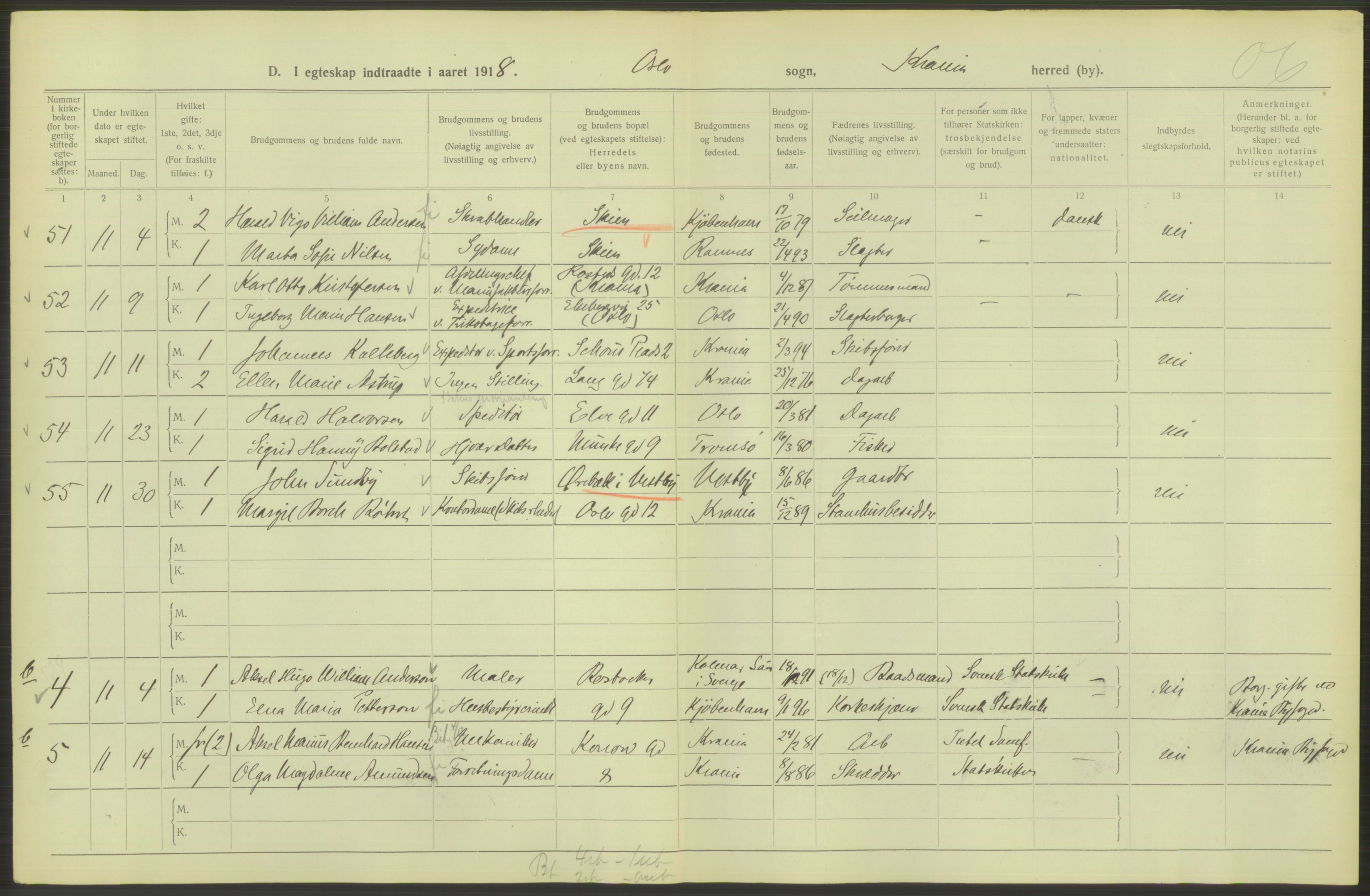 Statistisk sentralbyrå, Sosiodemografiske emner, Befolkning, AV/RA-S-2228/D/Df/Dfb/Dfbh/L0009: Kristiania: Gifte, 1918, p. 978