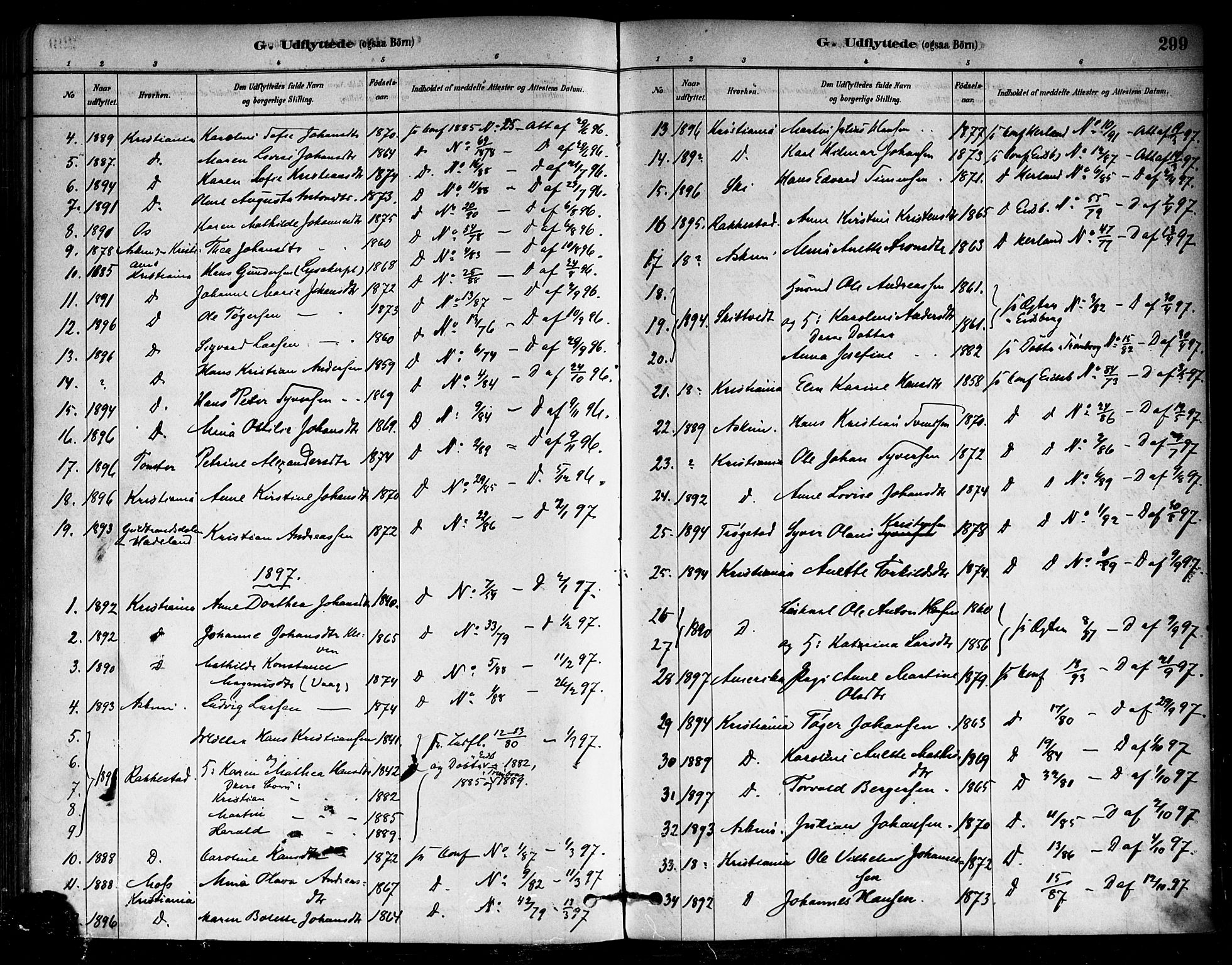 Eidsberg prestekontor Kirkebøker, SAO/A-10905/F/Fa/L0012: Parish register (official) no. I 12, 1879-1901, p. 299