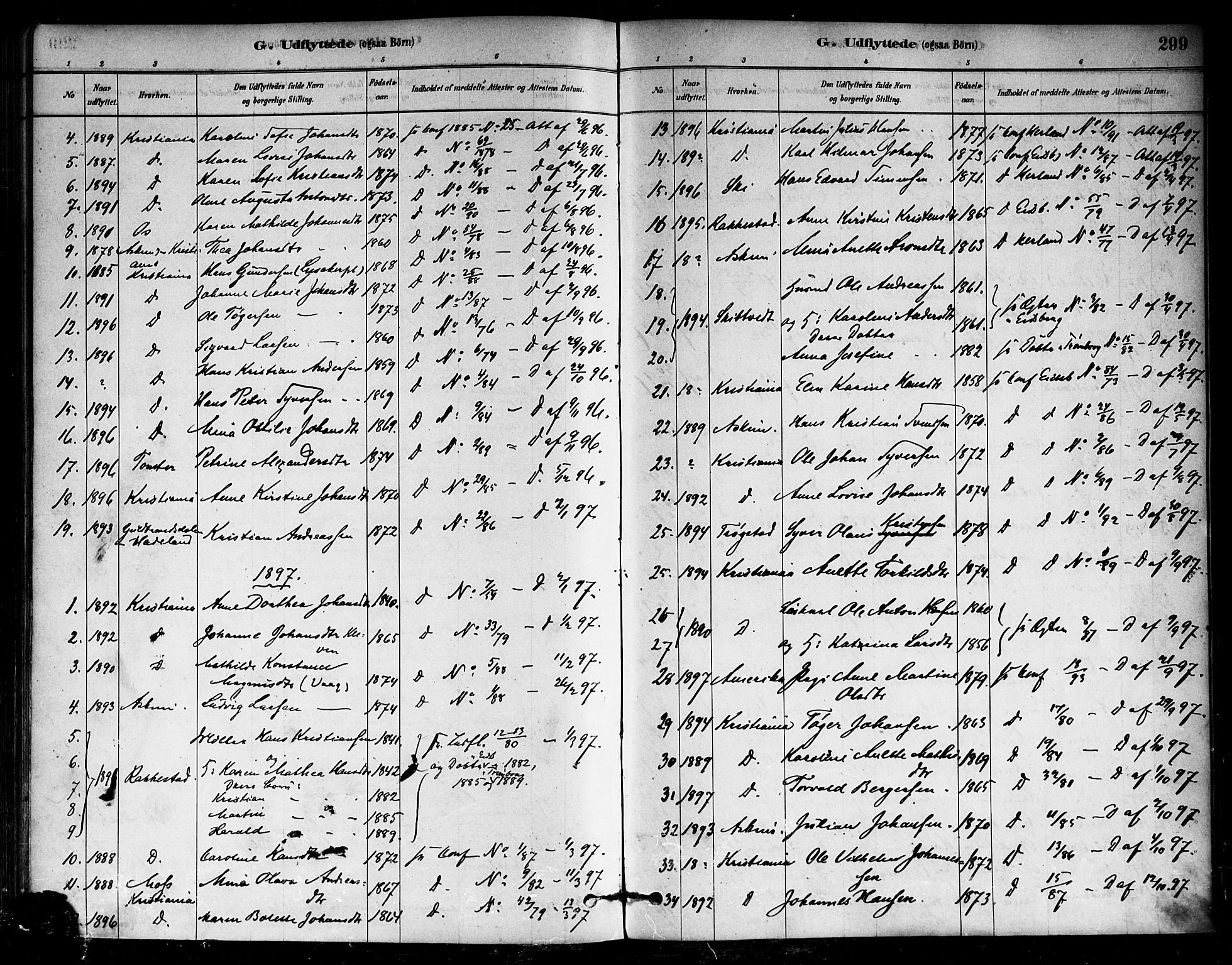 Eidsberg prestekontor Kirkebøker, AV/SAO-A-10905/F/Fa/L0012: Parish register (official) no. I 12, 1879-1901, p. 299