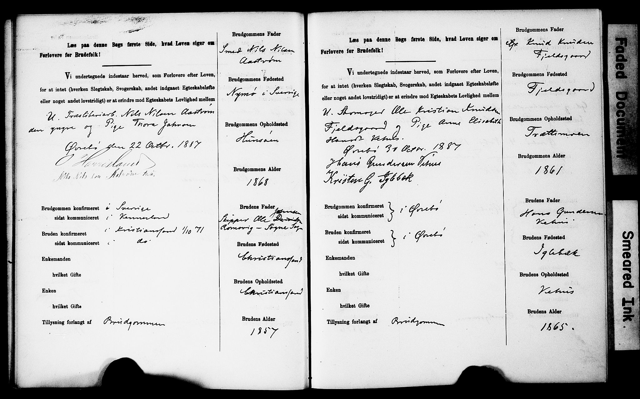 Vennesla sokneprestkontor, SAK/1111-0045/J/L0032/0003: Banns register no. II 5 1, 1886-1892, p. 13