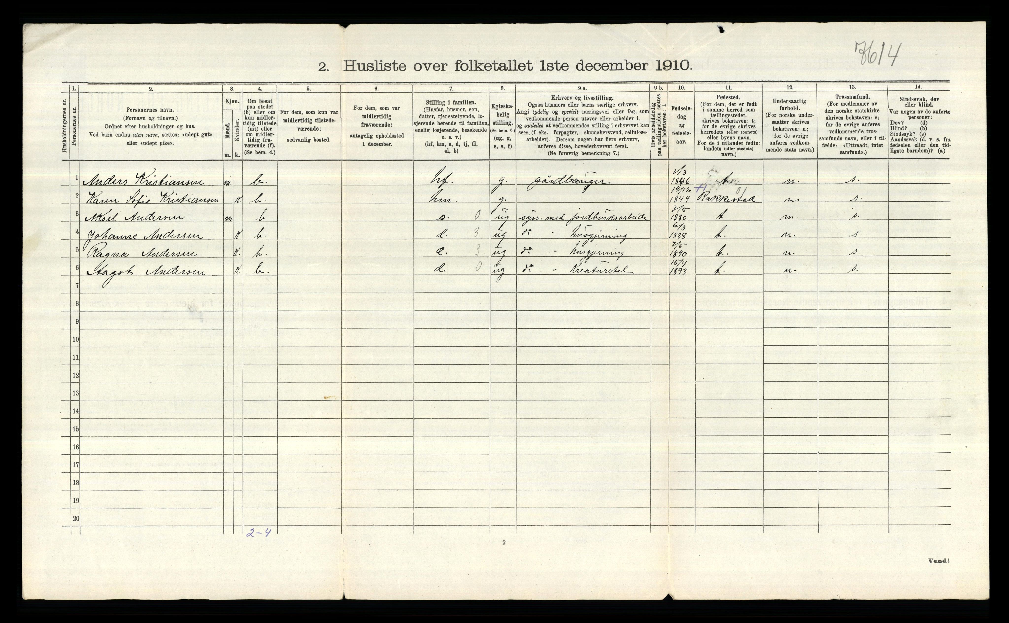 RA, 1910 census for Tune, 1910, p. 2357